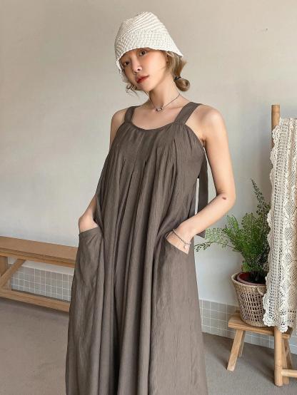 Dual Pocket Tie Back Zipper Cami Jumpsuit-Comfy Jumpsuits