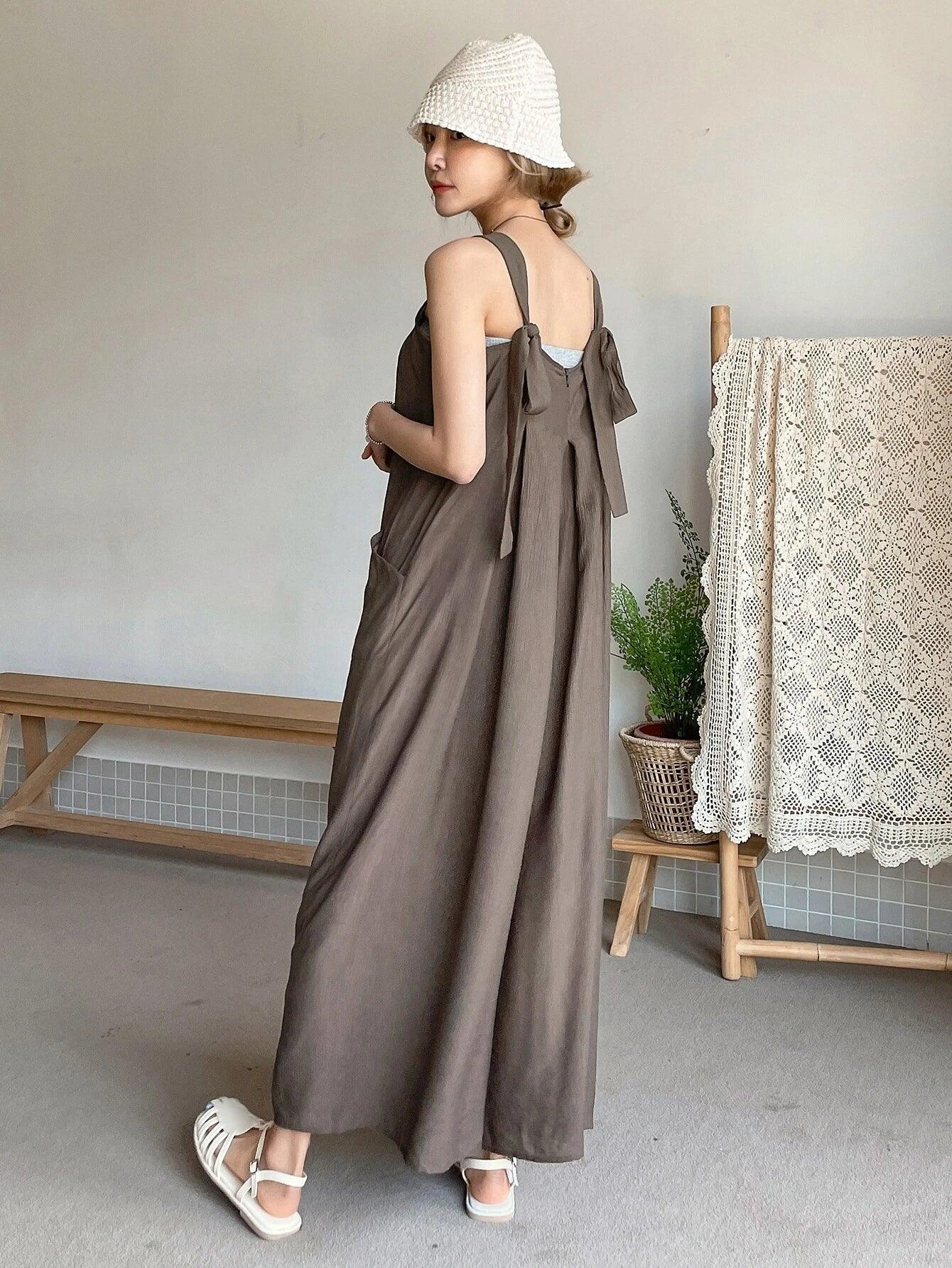 Dual Pocket Tie Back Zipper Cami Jumpsuit-Comfy Jumpsuits