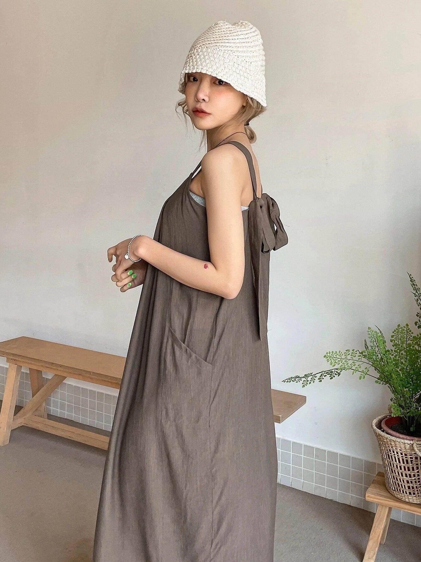 Dual Pocket Tie Back Zipper Cami Jumpsuit-Comfy Jumpsuits