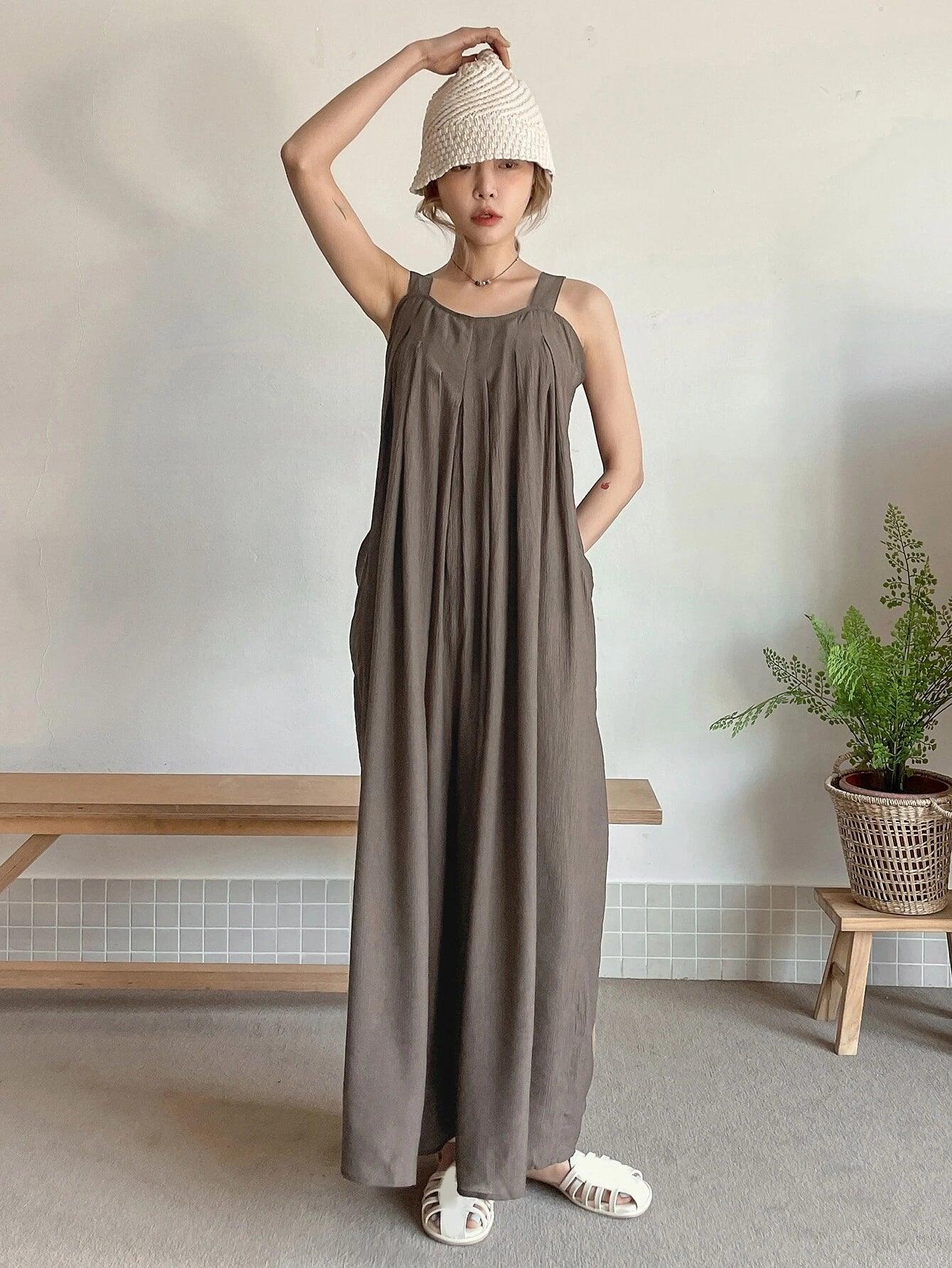 Dual Pocket Tie Back Zipper Cami Jumpsuit-Comfy Jumpsuits