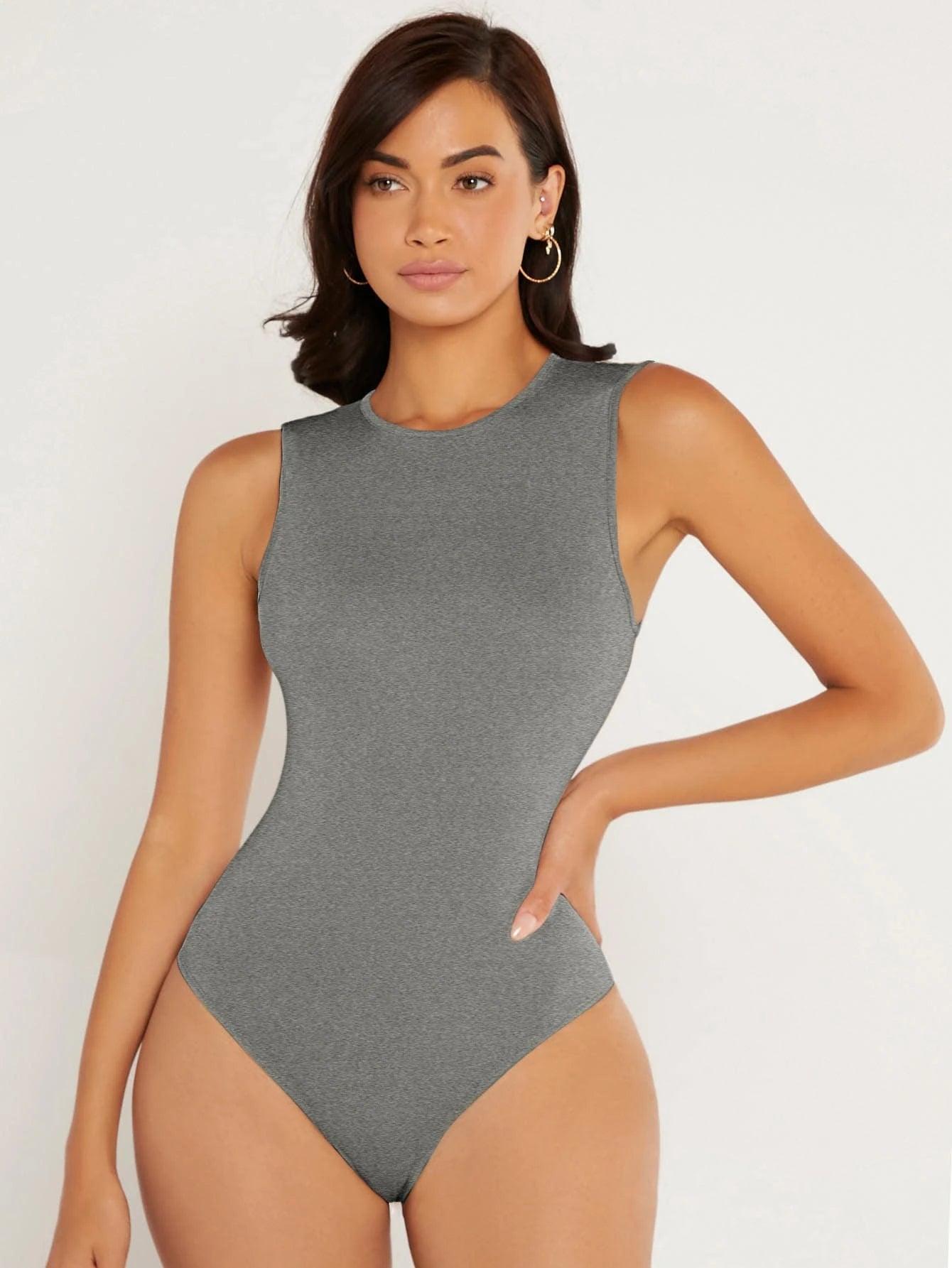 Neck Fitted Tank Bodysuit-Comfy Jumpsuits