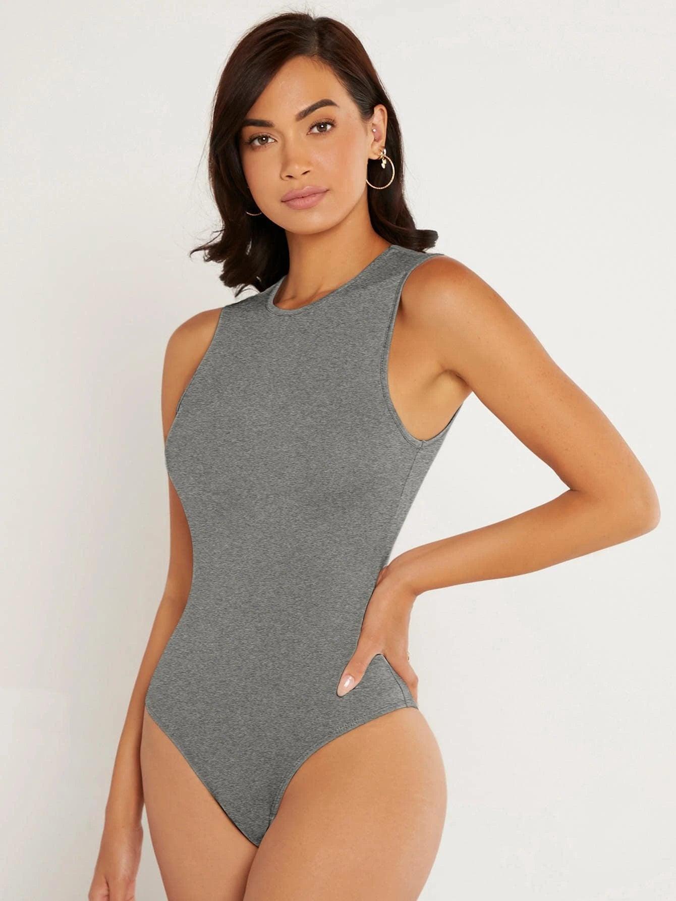 Neck Fitted Tank Bodysuit-Comfy Jumpsuits