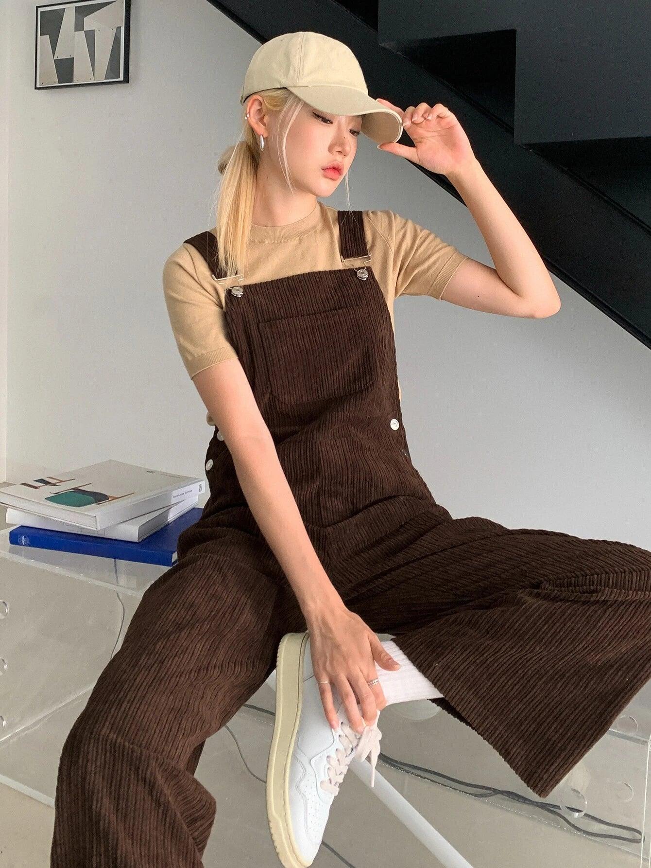 Solid Patched Pocket Jumpsuit Without Tee-Comfy Jumpsuits