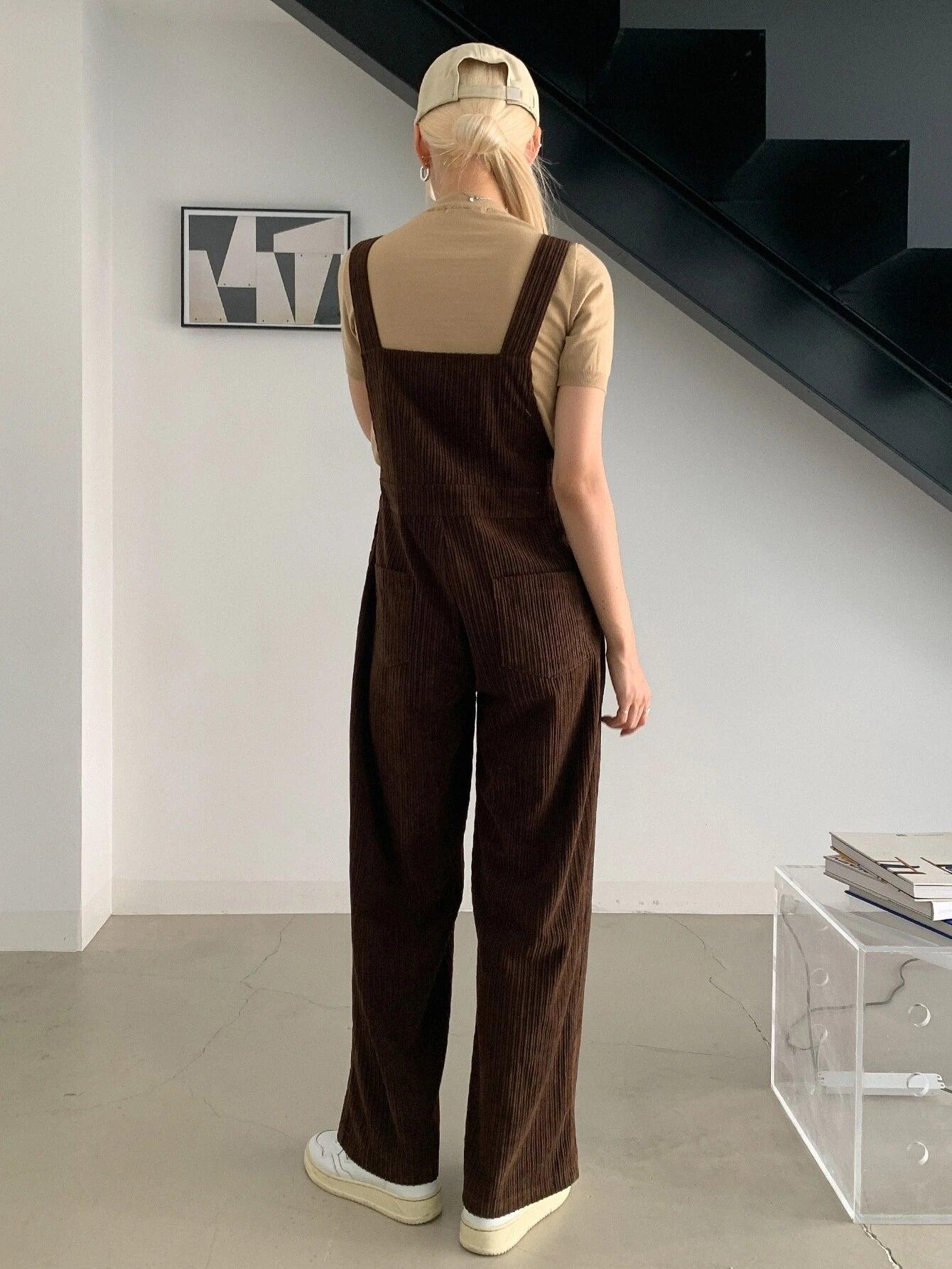 Solid Patched Pocket Jumpsuit Without Tee-Comfy Jumpsuits