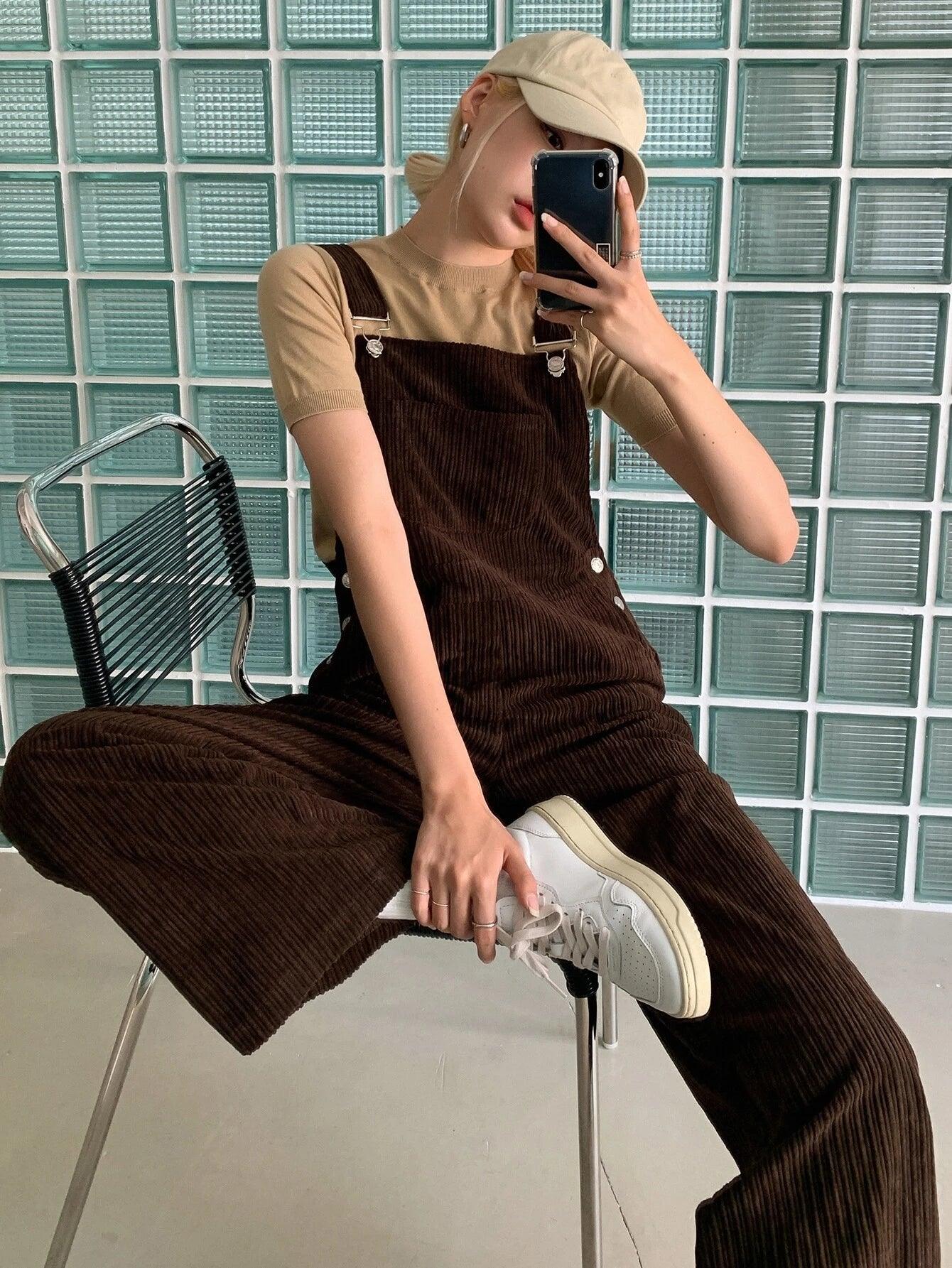 Solid Patched Pocket Jumpsuit Without Tee-Comfy Jumpsuits