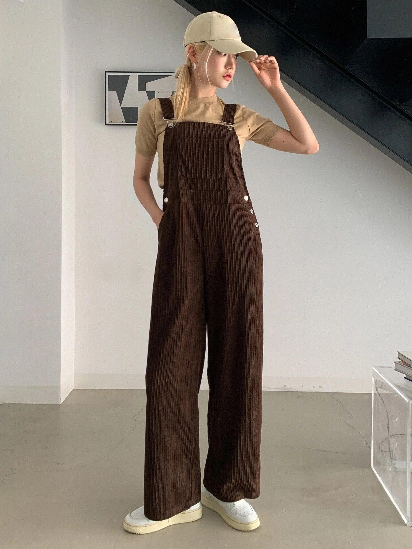 Solid Patched Pocket Jumpsuit Without Tee-Comfy Jumpsuits