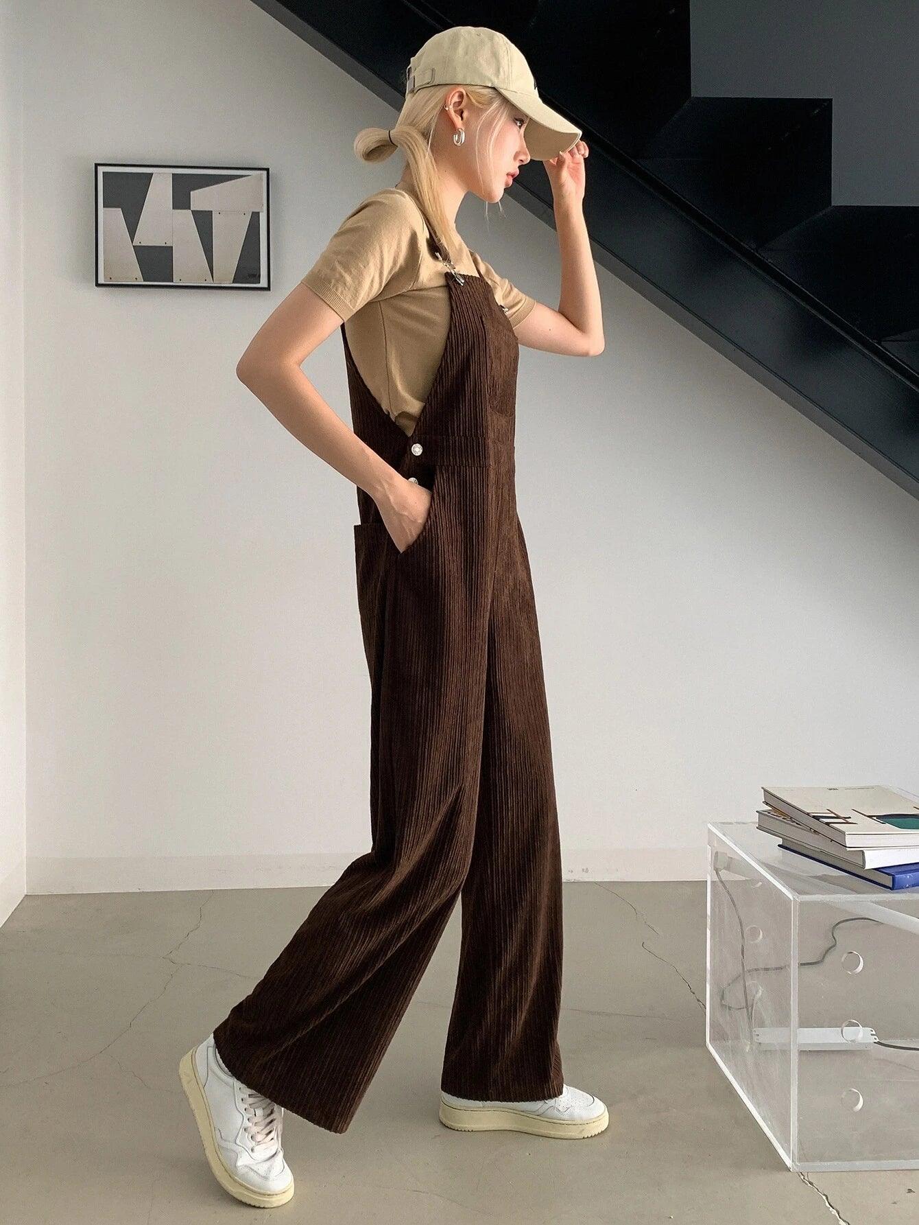 Solid Patched Pocket Jumpsuit Without Tee-Comfy Jumpsuits