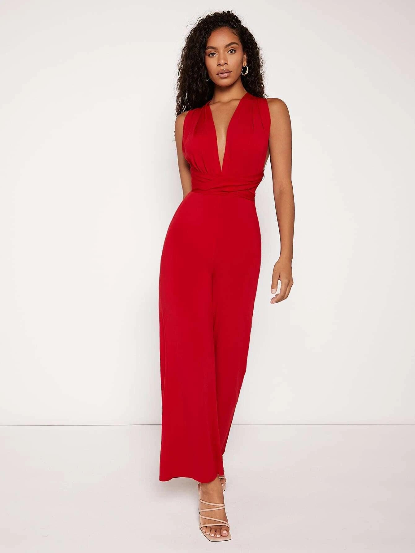 Neck Tie Backless Jumpsuit-Comfy Jumpsuits