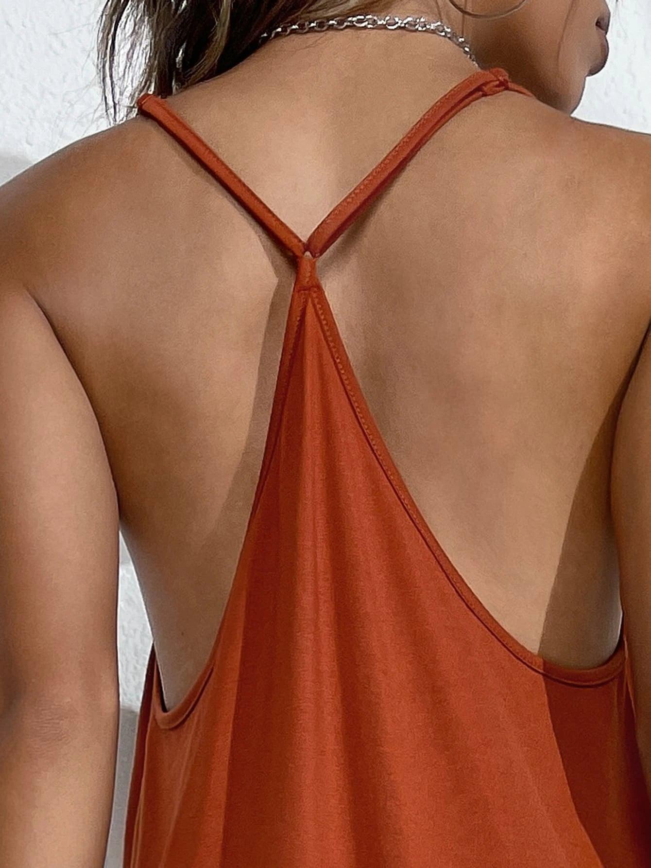 Patch Pocket Drop Crotch Hem Slip Jumpsuit-Comfy Jumpsuits