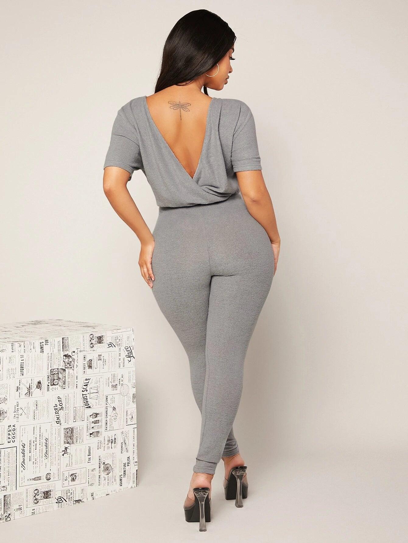 Backless Solid Colored Jumpsuit-Comfy Jumpsuits