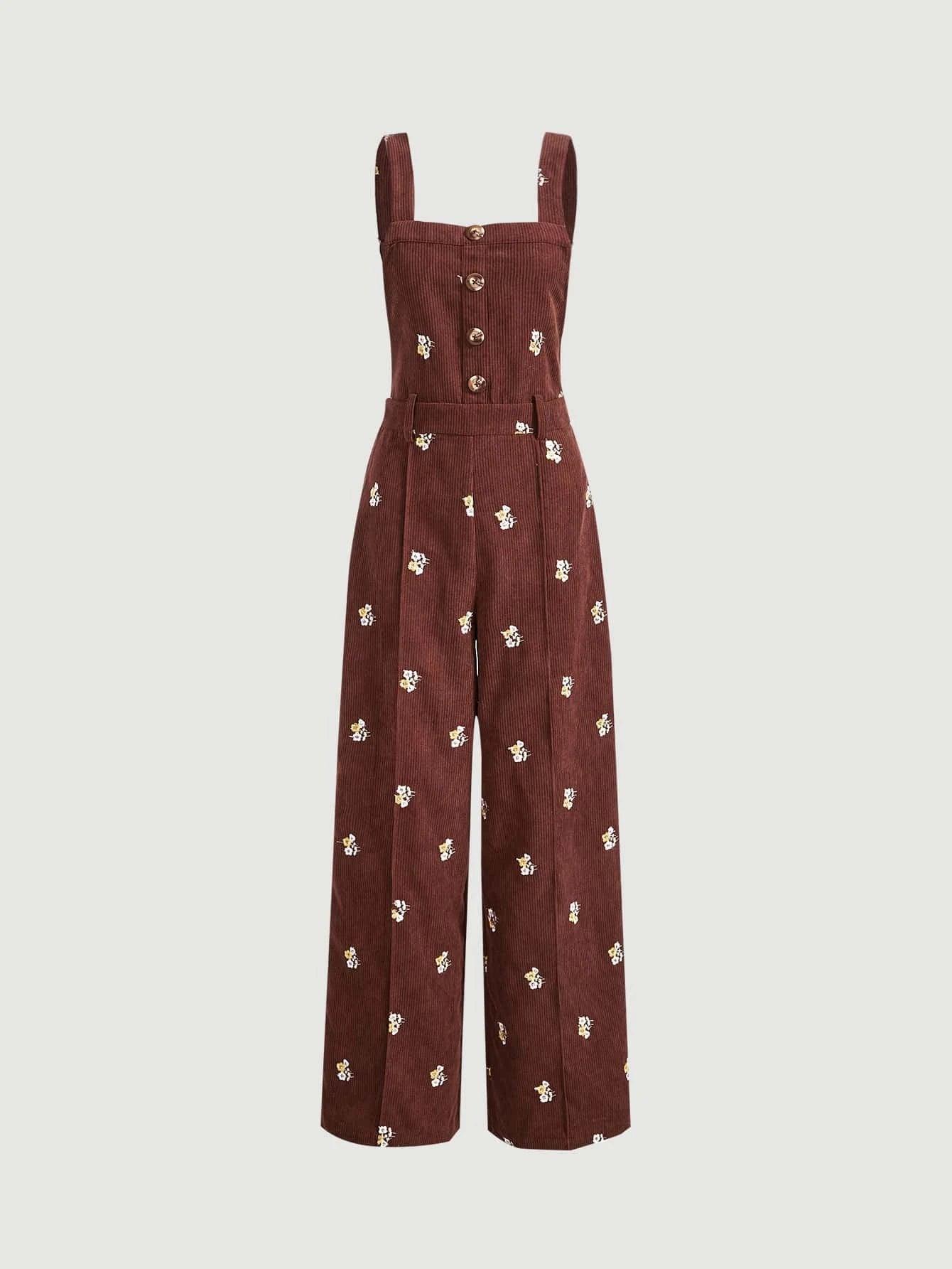 Floral Print Overall Jumpsuit-Comfy Jumpsuits