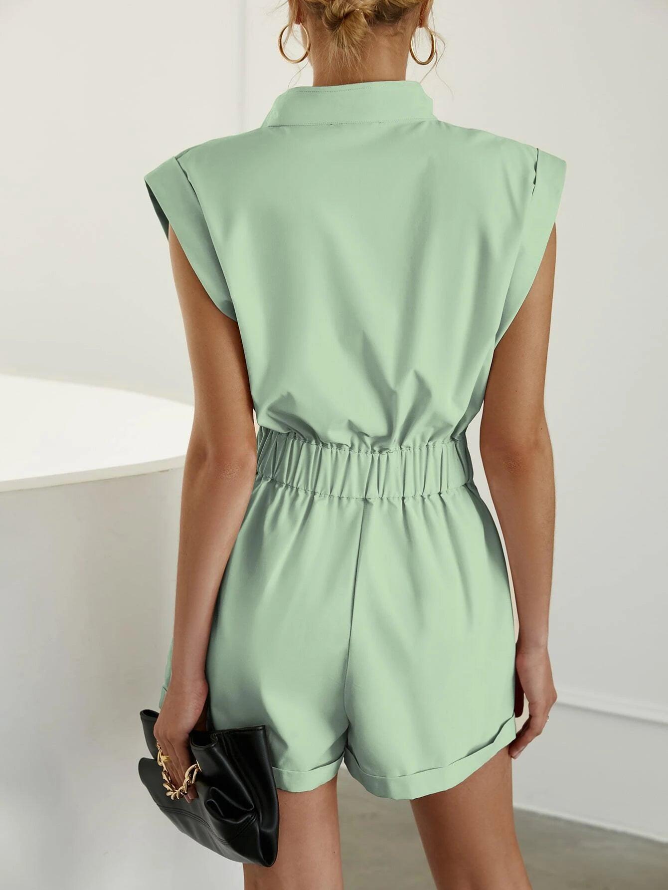 Zipper Front Flap Pocket Romper-Comfy Jumpsuits
