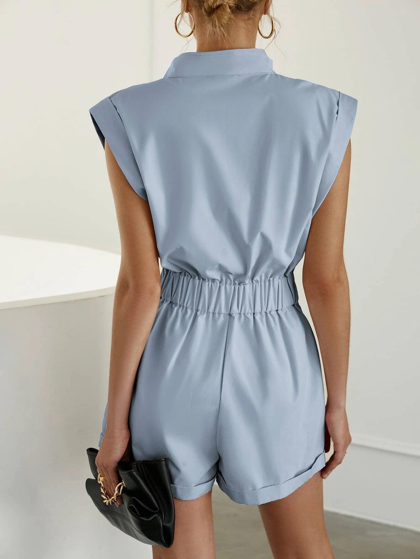 Zipper Front Flap Pocket Romper-Comfy Jumpsuits