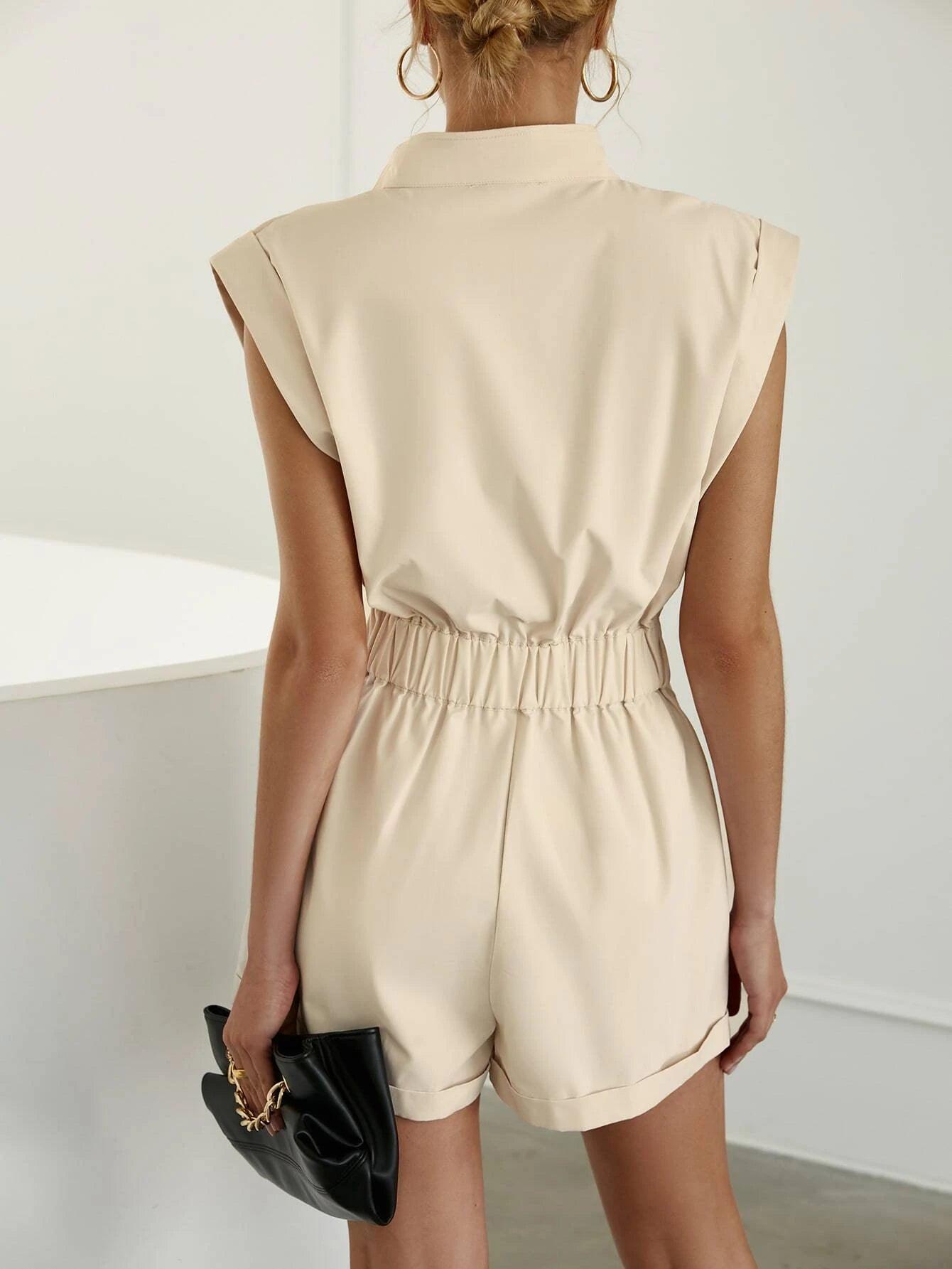 Zipper Front Flap Pocket Romper-Comfy Jumpsuits