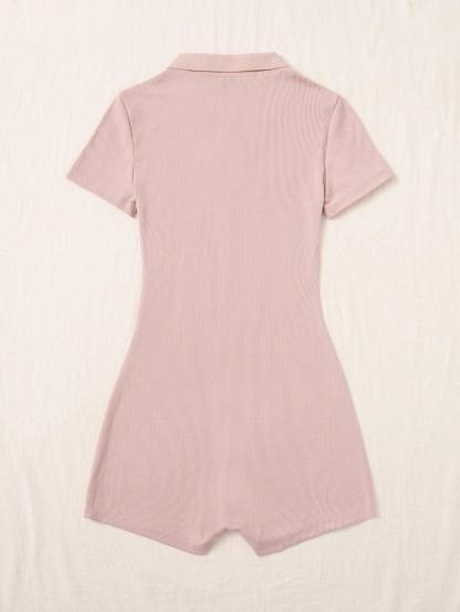 Half Zipper Placket Solid Romper-Comfy Jumpsuits