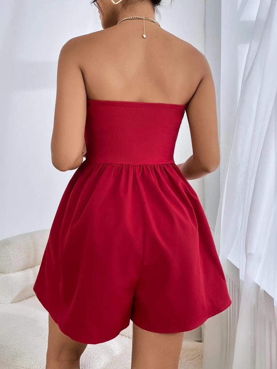 Solid Backless Tube Romper-Comfy Jumpsuits