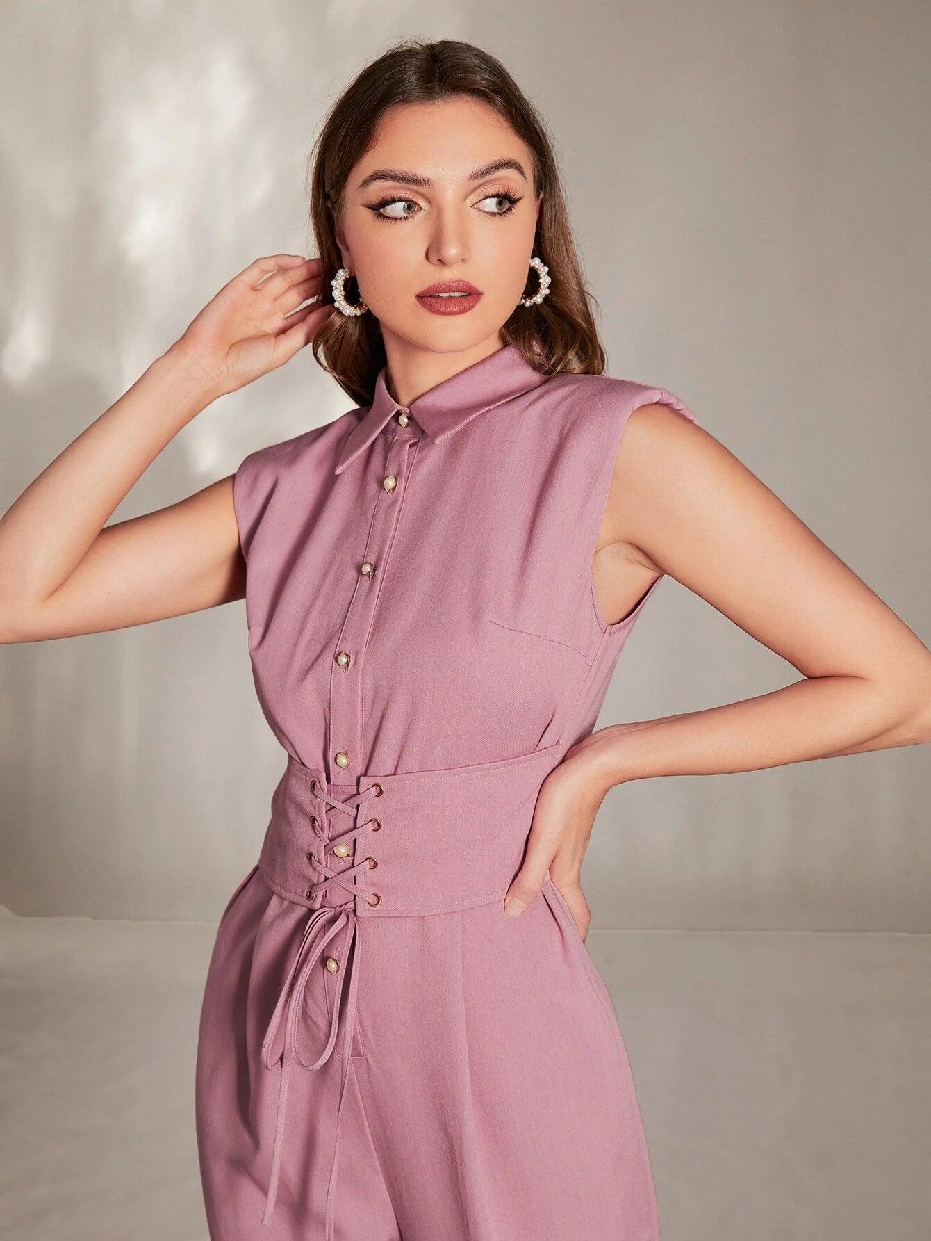 Front Plicated Detail Knot Hem Jumpsuit-Comfy Jumpsuits