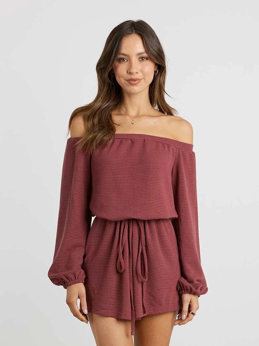 Off Shoulder Lantern Sleeve Romper-Comfy Jumpsuits