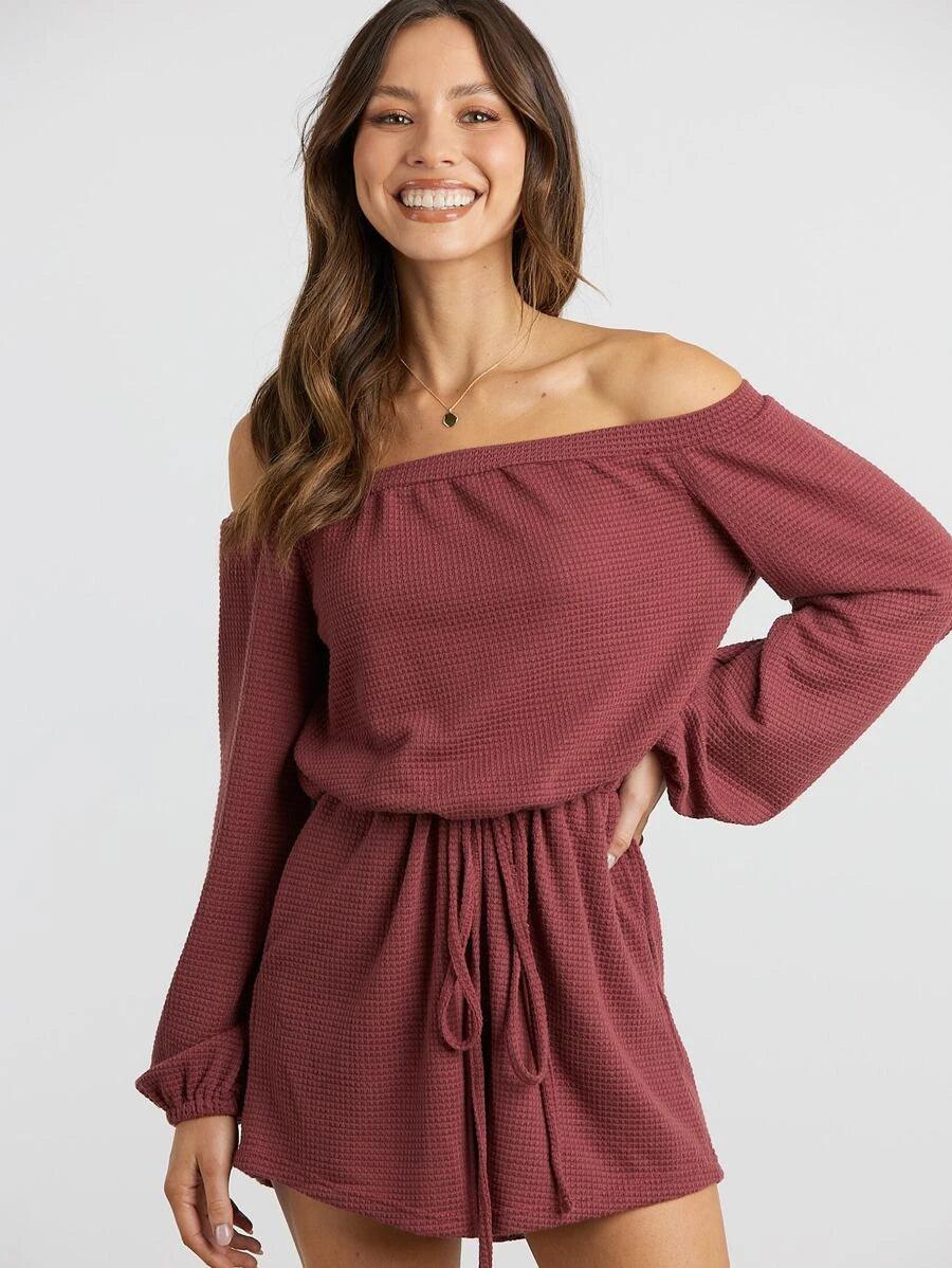 Off Shoulder Lantern Sleeve Romper-Comfy Jumpsuits