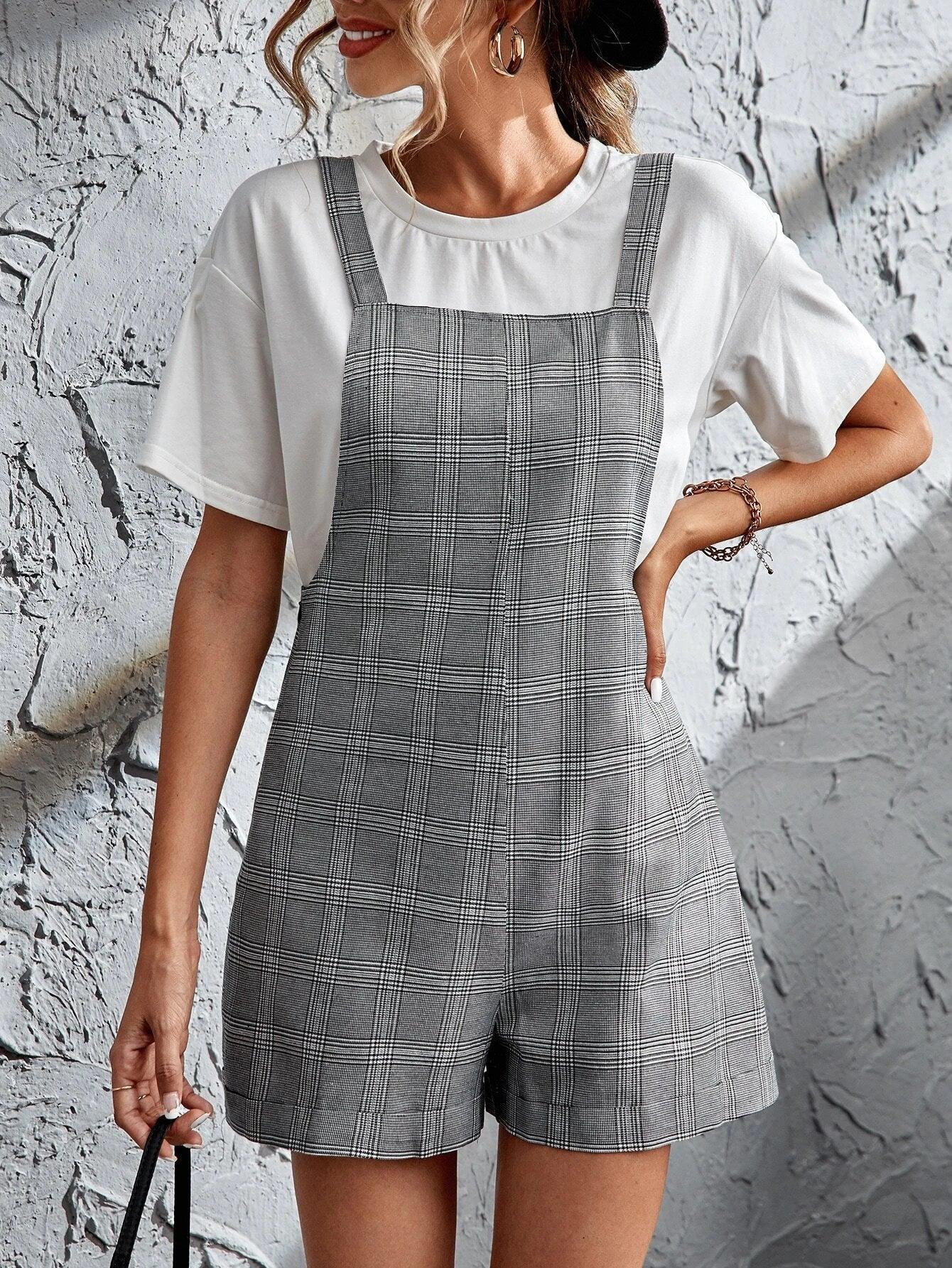 Plaid Romper Without Tee-Comfy Jumpsuits