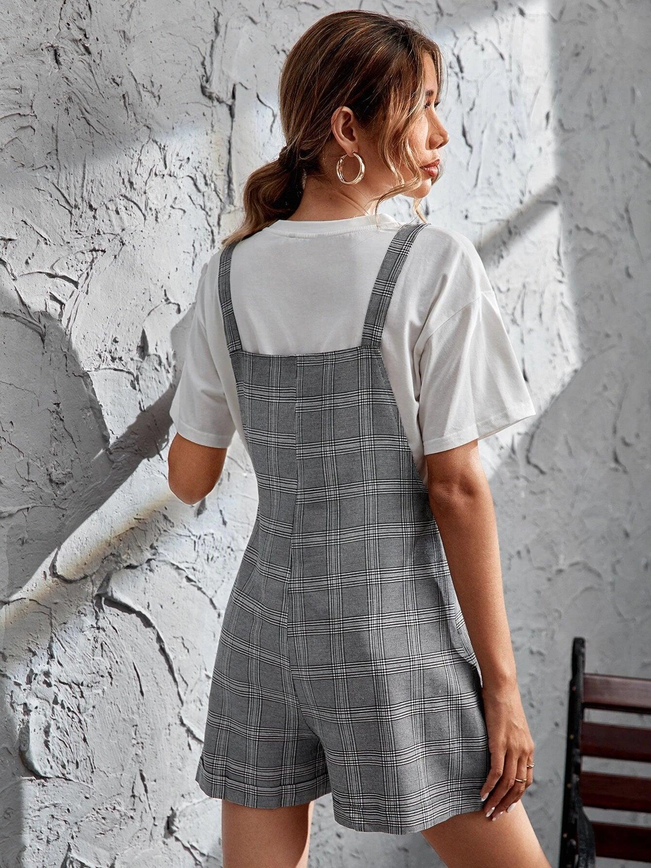 Plaid Romper Without Tee-Comfy Jumpsuits