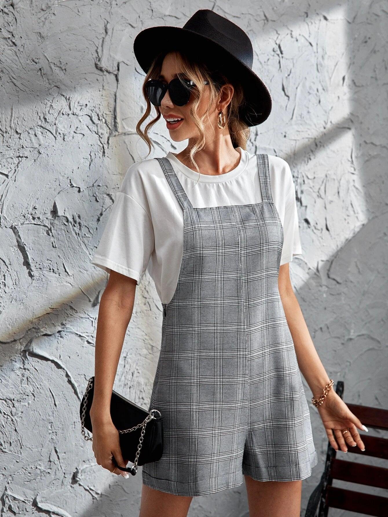 Plaid Romper Without Tee-Comfy Jumpsuits