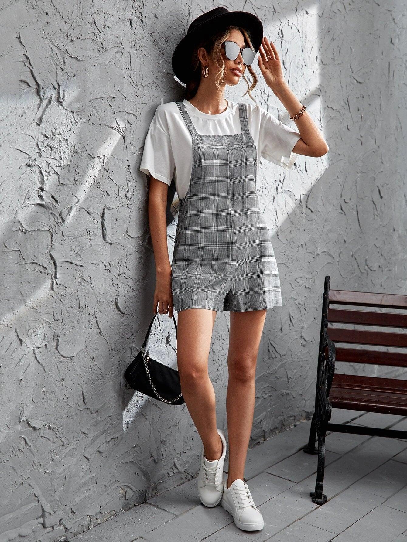 Plaid Romper Without Tee-Comfy Jumpsuits
