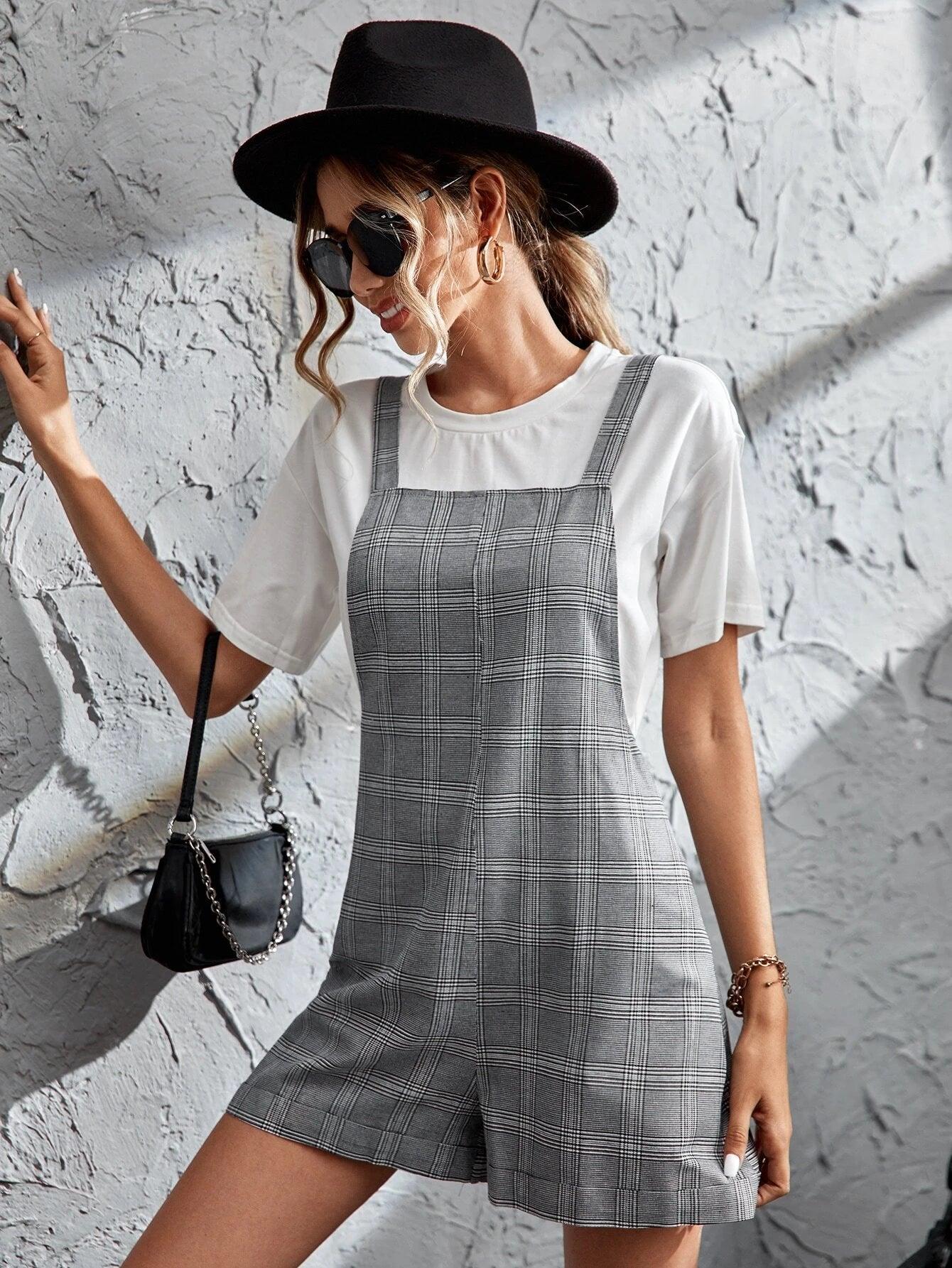 Plaid Romper Without Tee-Comfy Jumpsuits