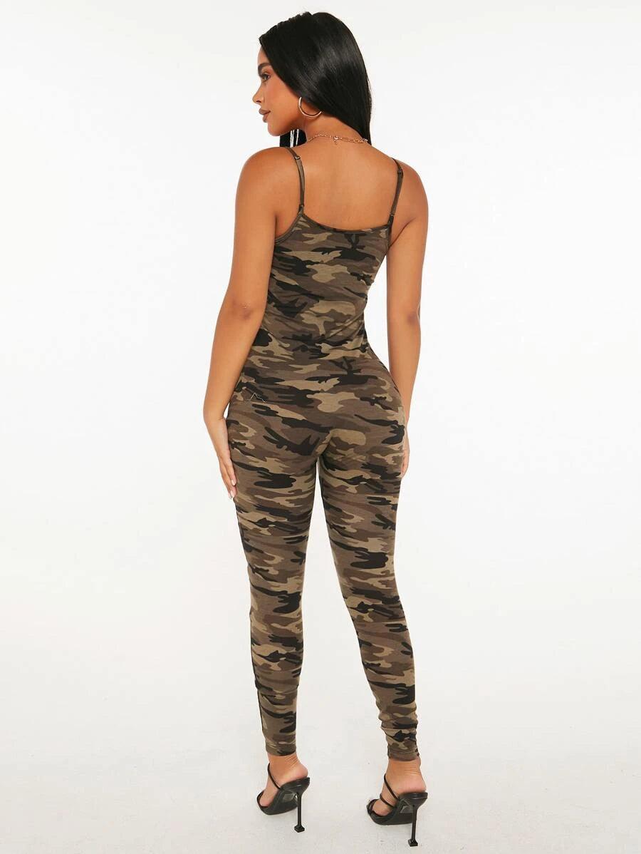 Camo Print Unitard Jumpsuit-Comfy Jumpsuits