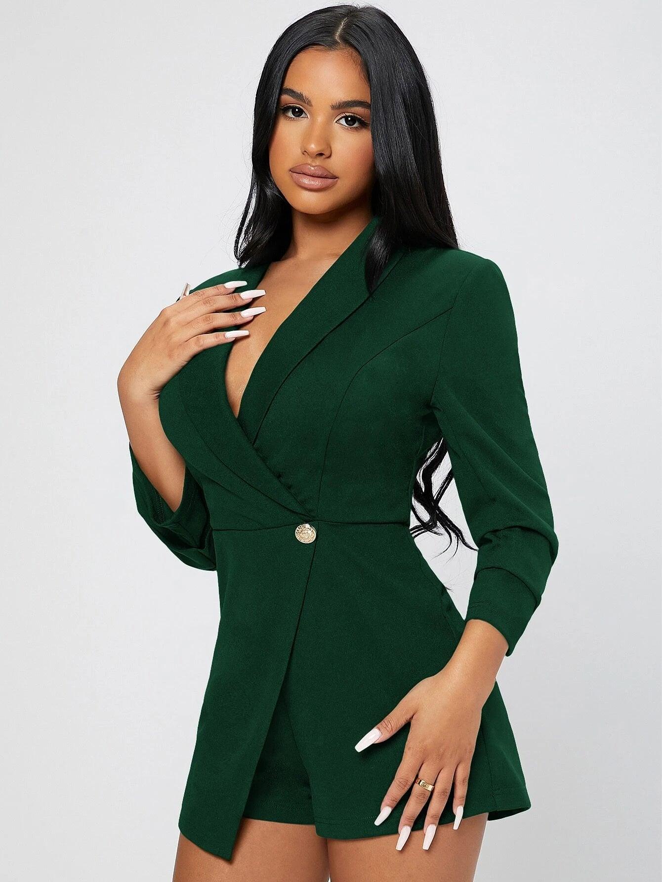 Solid Shawl Collar Wrap Romper-Comfy Jumpsuits