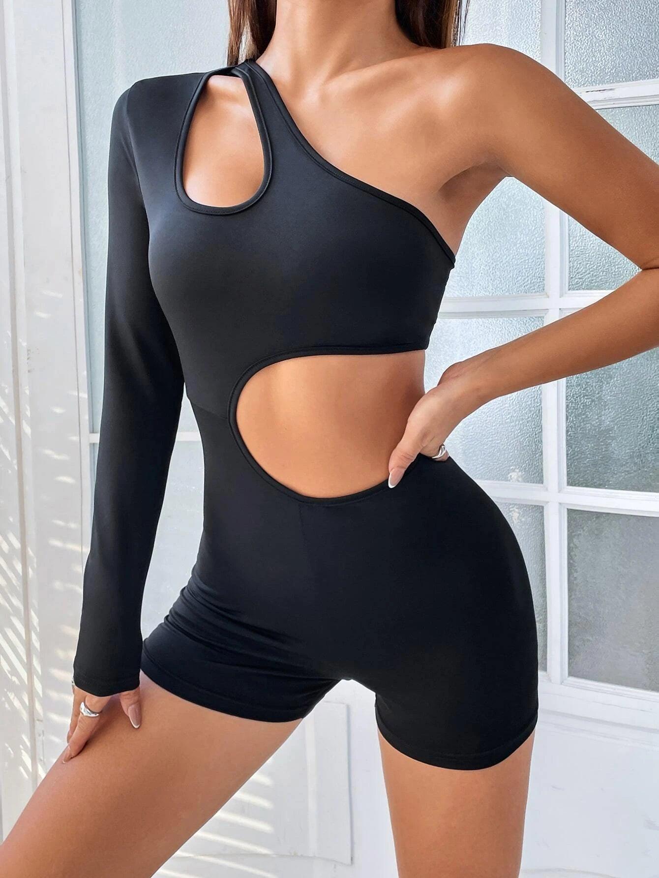 One Shoulder Unitard Romper-Comfy Jumpsuits