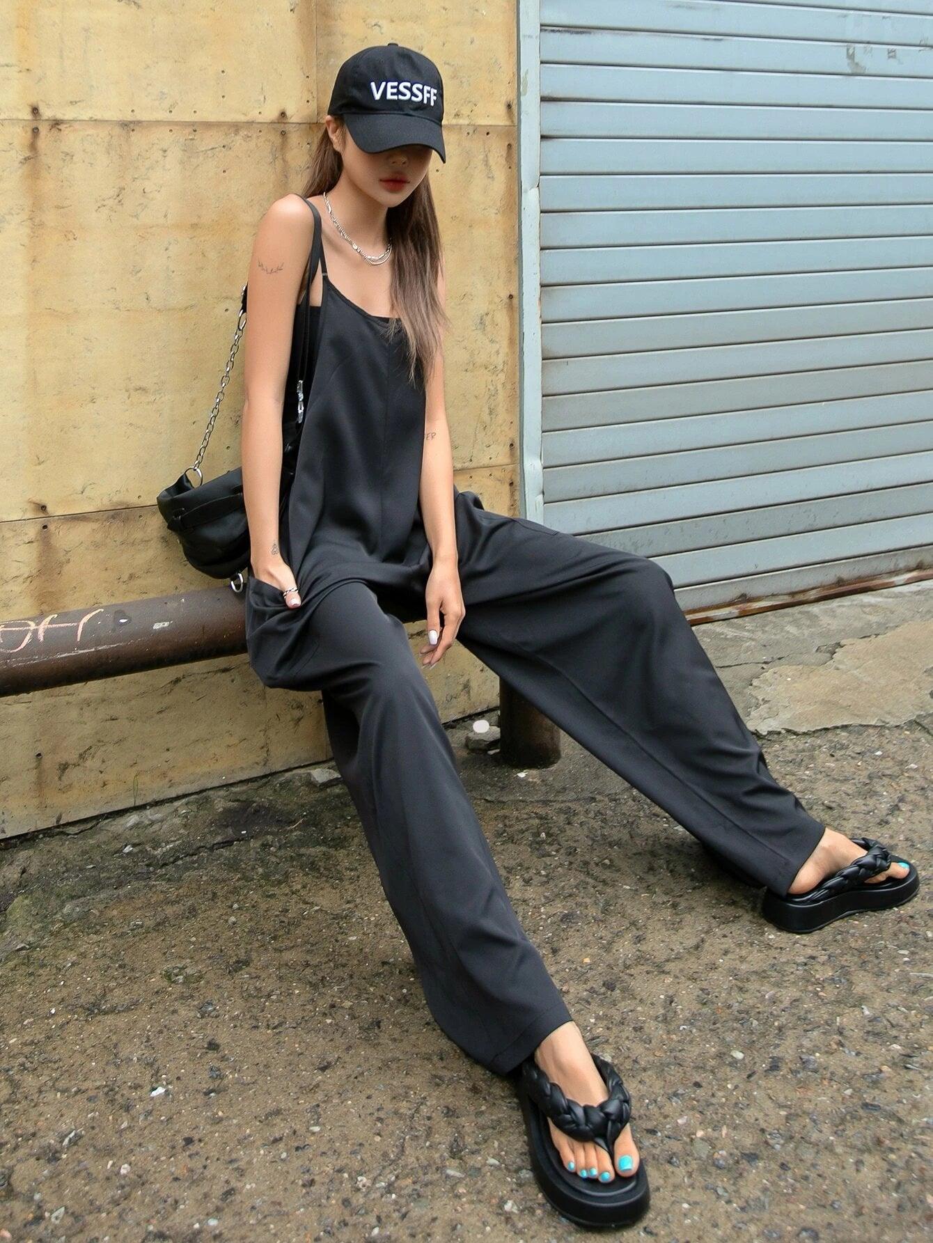 Solid Dual Pocket Cami Jumpsuit-Comfy Jumpsuits