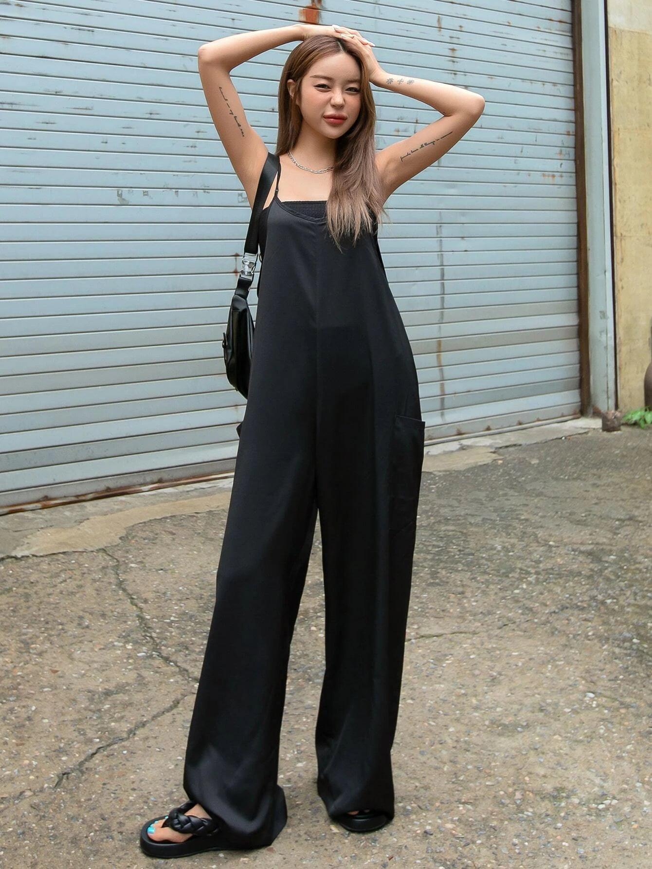 Solid Dual Pocket Cami Jumpsuit-Comfy Jumpsuits