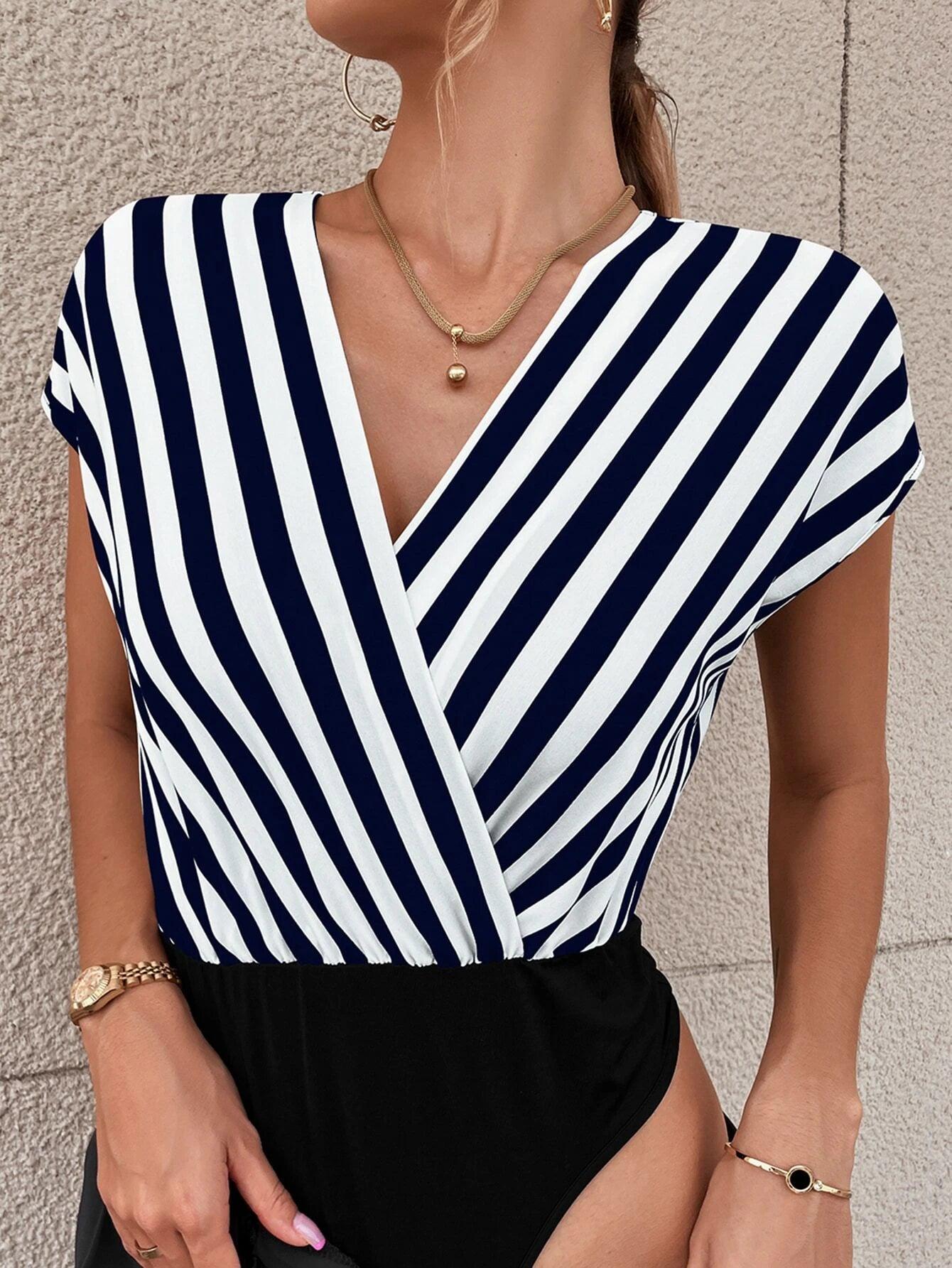 V Neck Collar Bodysuit-Comfy Jumpsuits