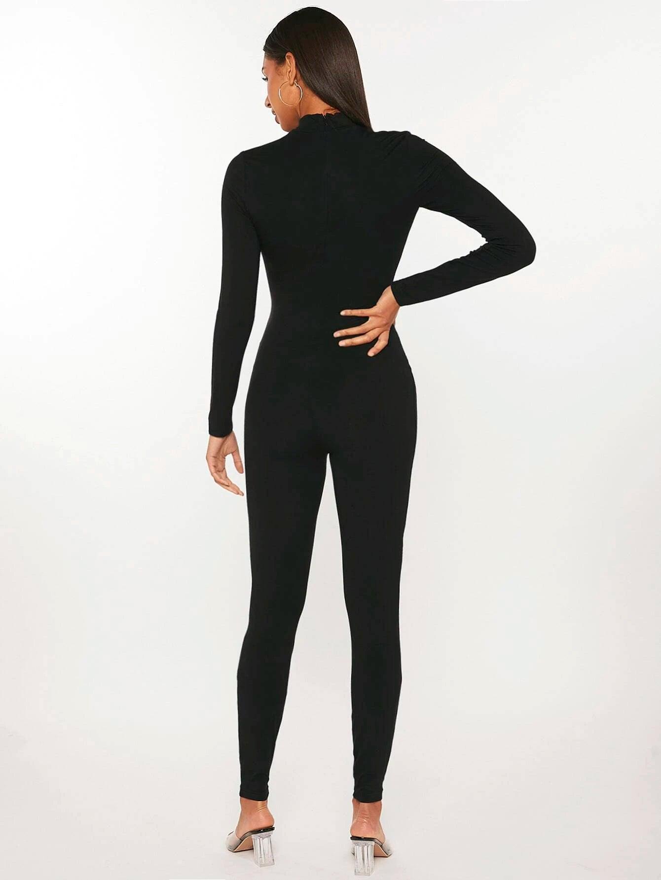 Tall Solid Mock Neck Unitard Jumpsuit-Comfy Jumpsuits