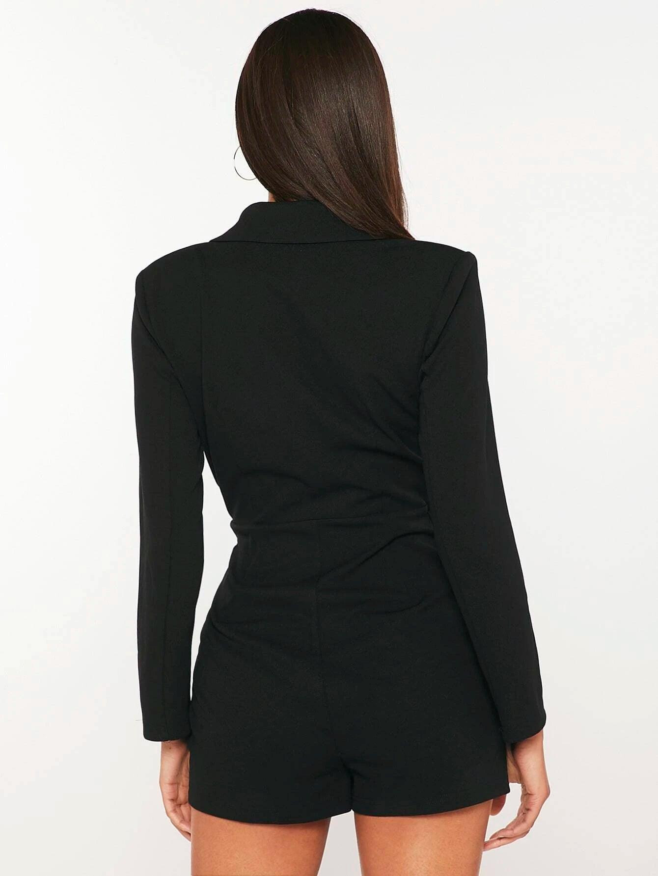 Shawl Collar Single Button Romper-Comfy Jumpsuits