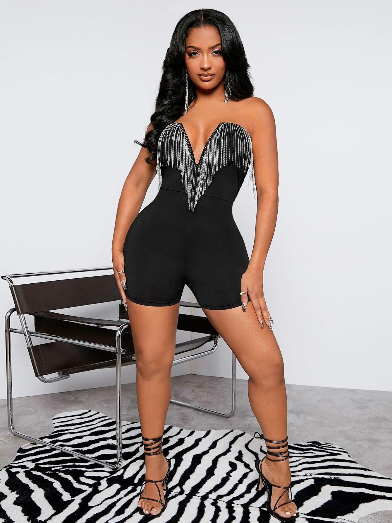 Sleeveless Trim Unitard Romper-Comfy Jumpsuits