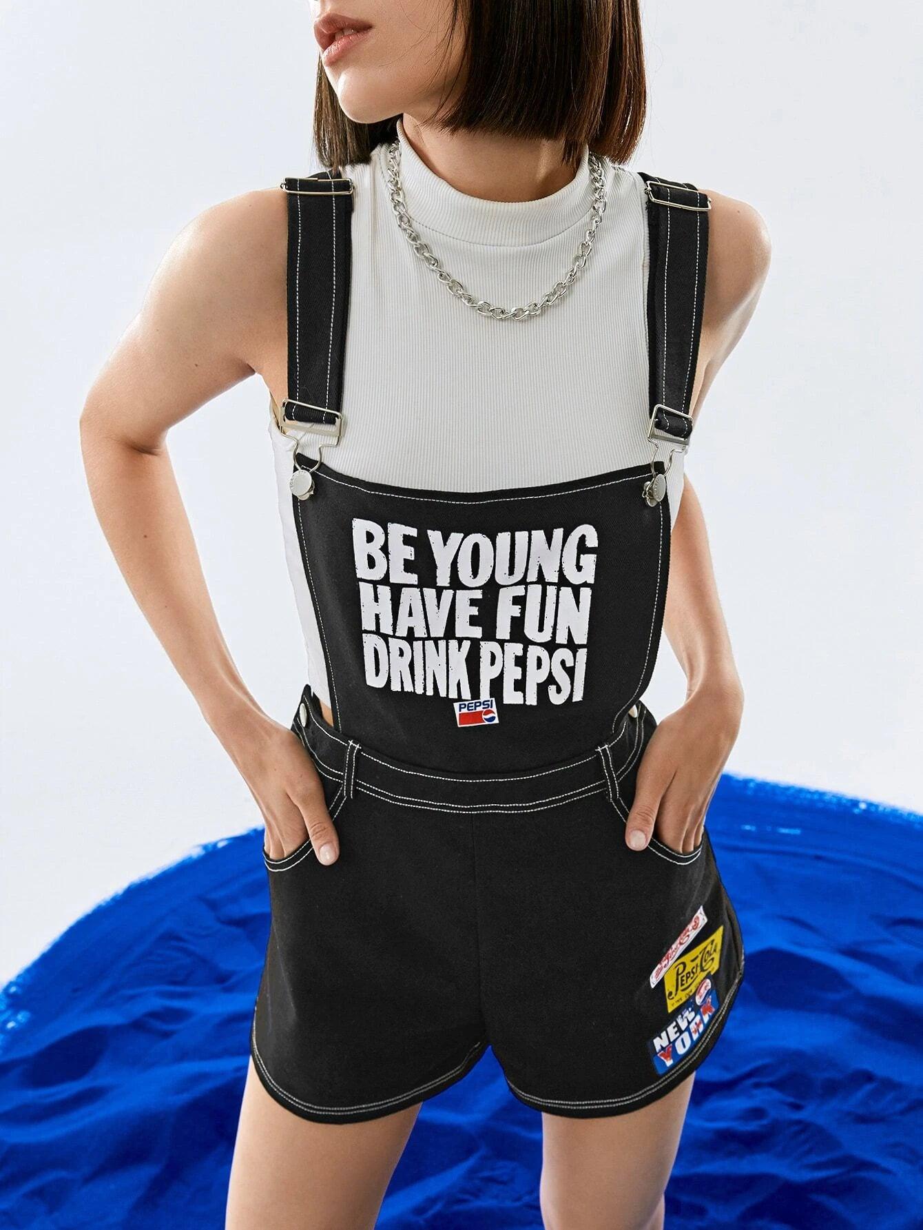 Graphic Top-Stitching Overall Romper-Comfy Jumpsuits