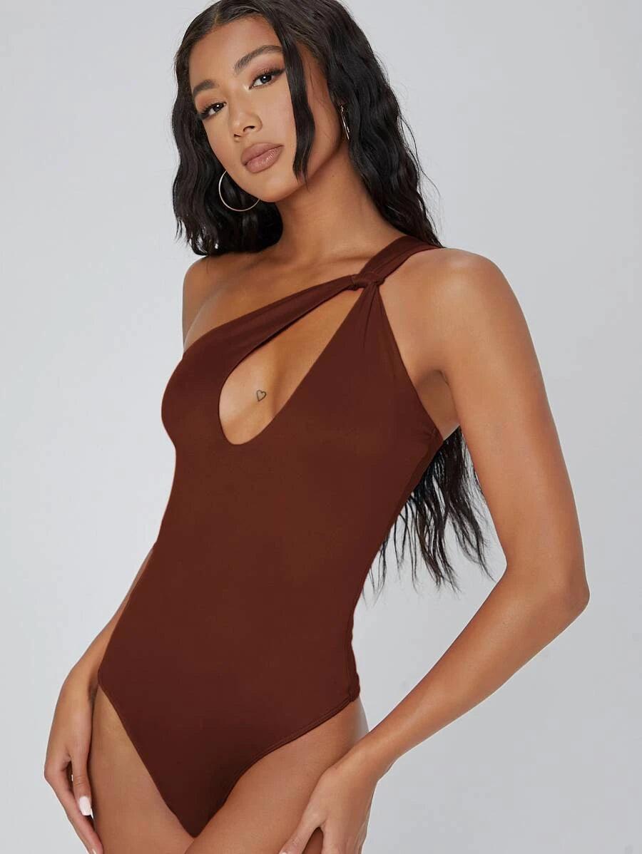 Cutout One-Shoulder Cheeky Bodysuit-Comfy Jumpsuits