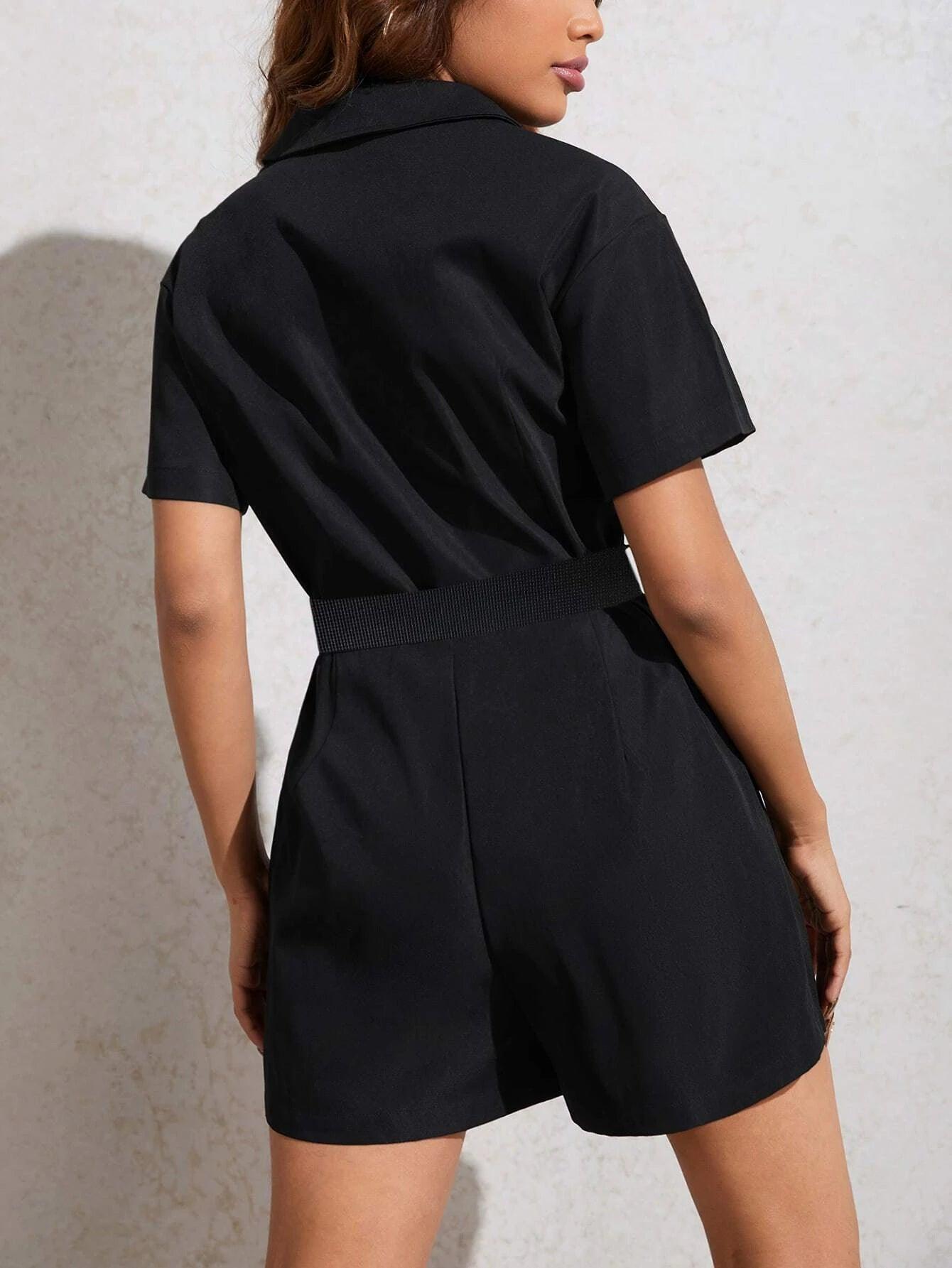 Belted With Flap Pocket Romper-Comfy Jumpsuits