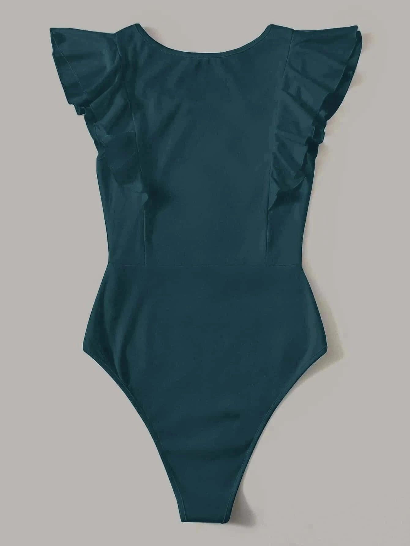 Solid Ruffle Armhole Bodysuit-Comfy Jumpsuits