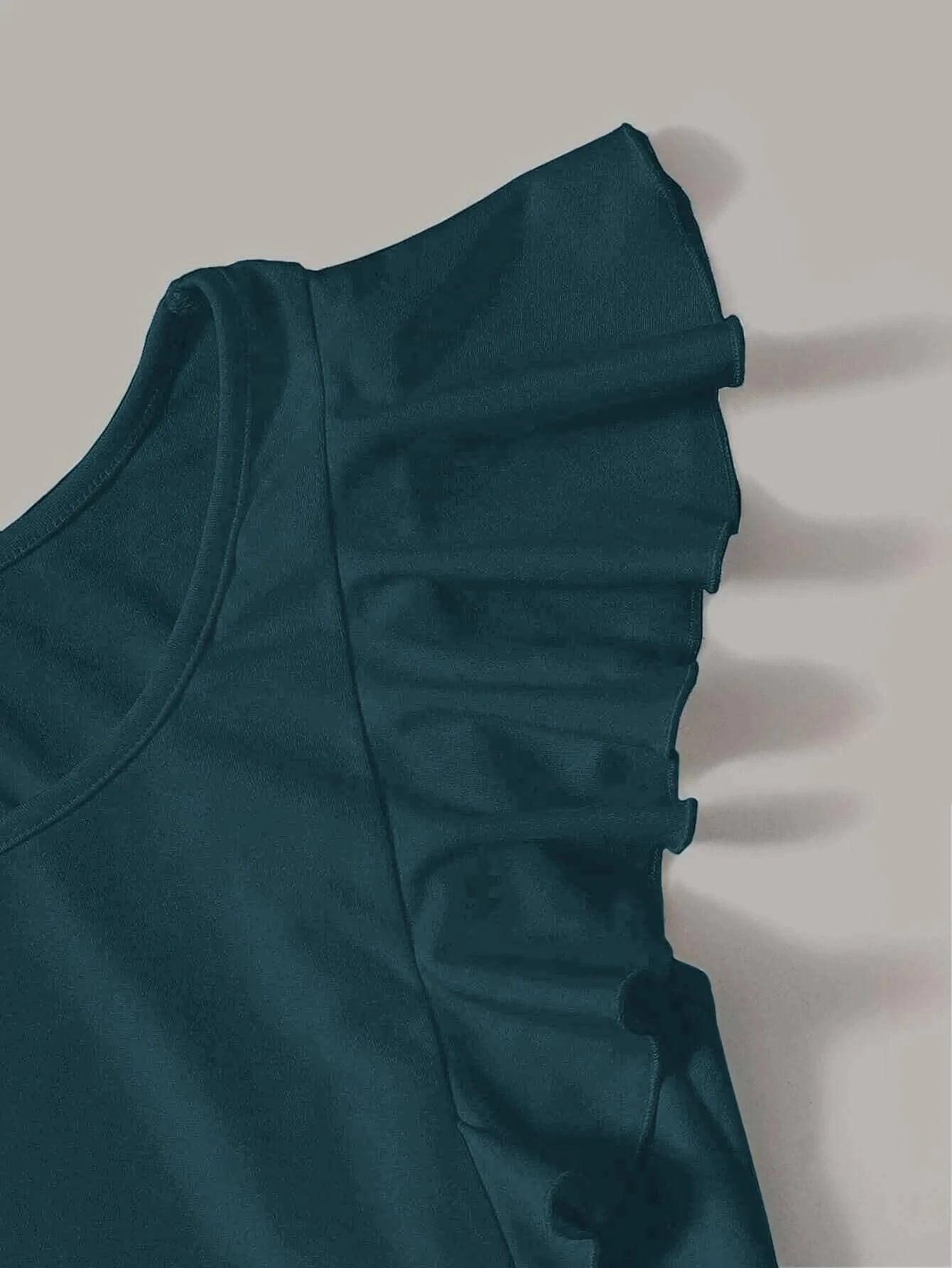 Solid Ruffle Armhole Bodysuit-Comfy Jumpsuits