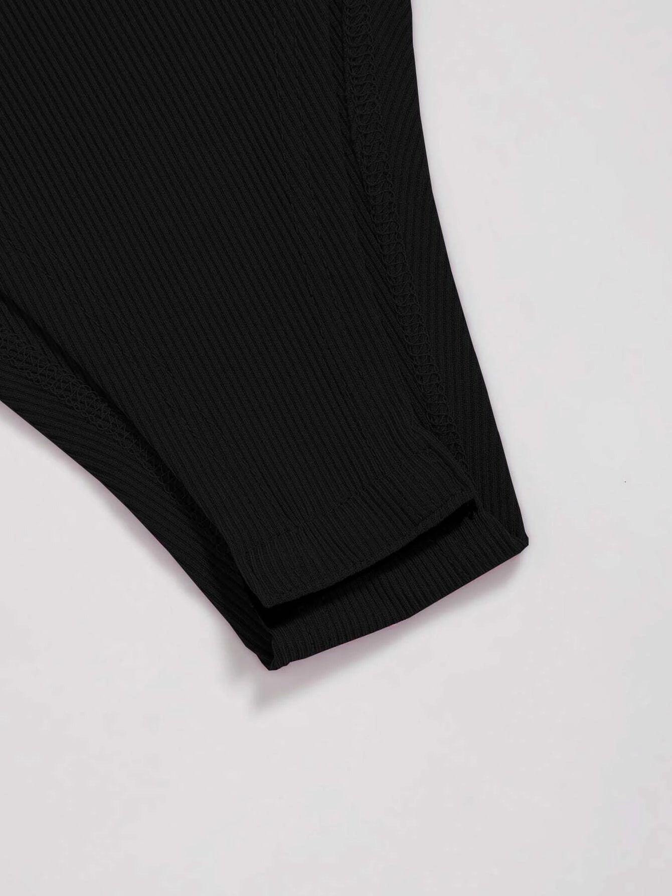 Two Tone Ribbed Knit Bodysuit-Comfy Jumpsuits