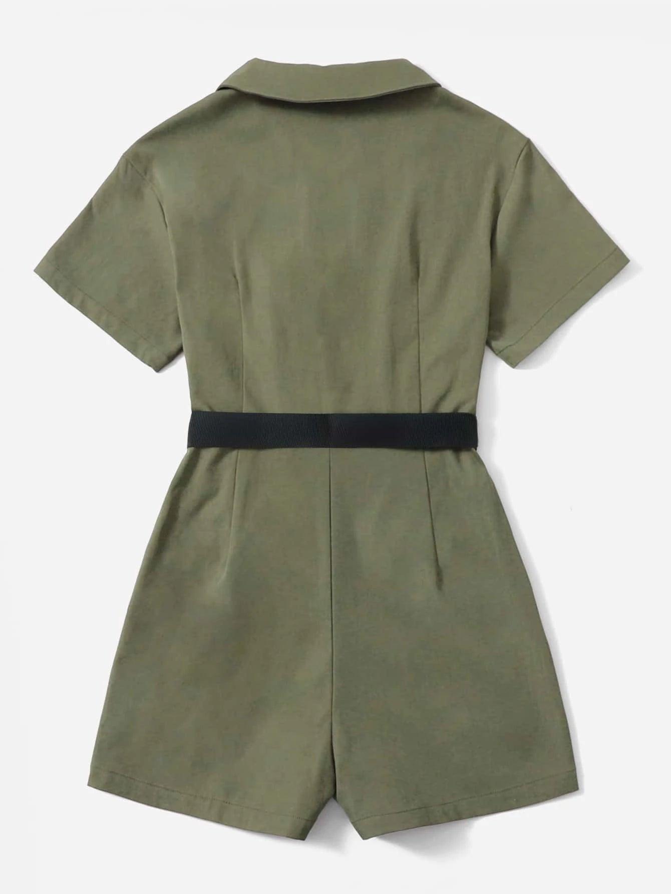 Belted With Flap Pocket Romper-Comfy Jumpsuits