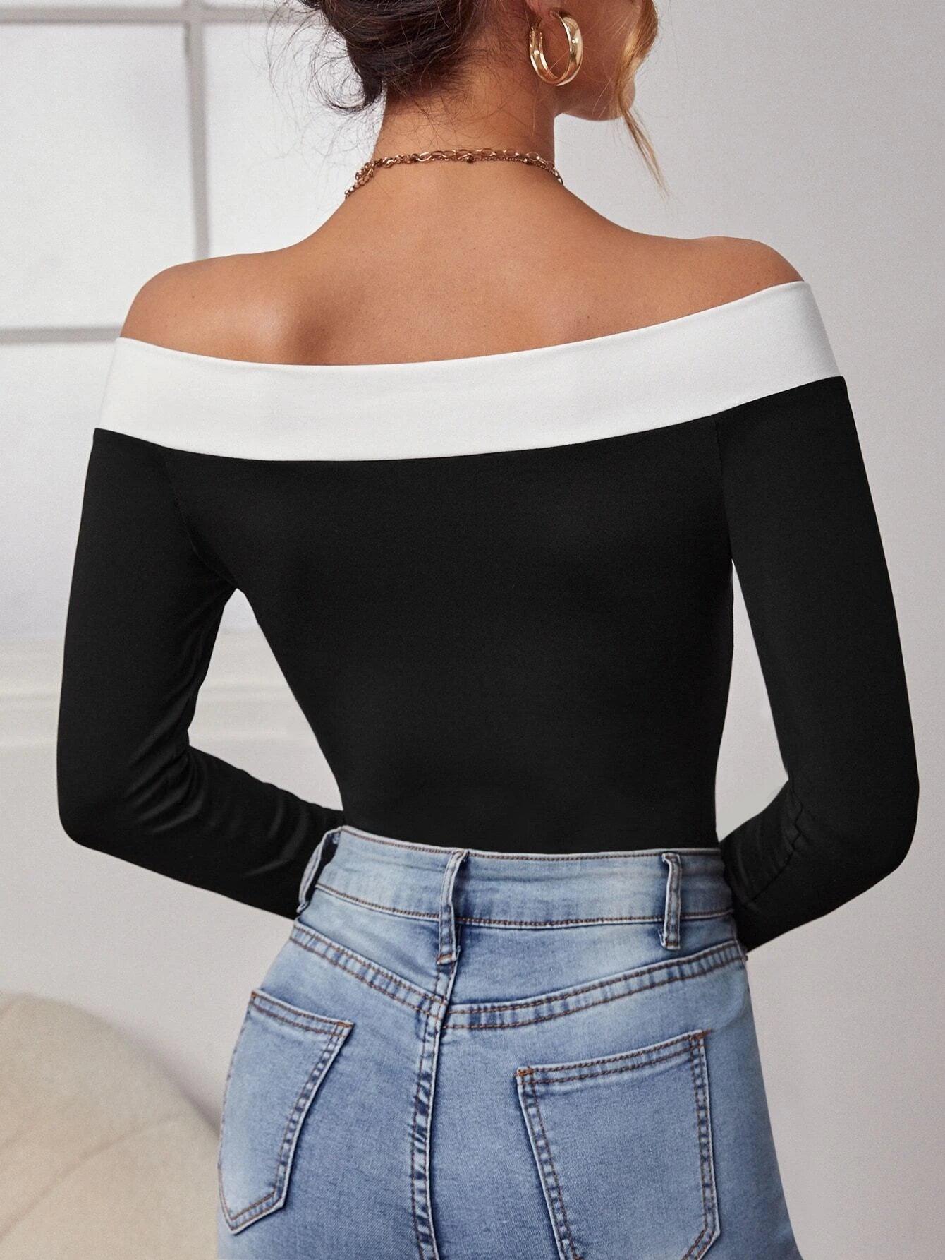 Long Sleeve Off Shoulder Bodysuit-Comfy Jumpsuits
