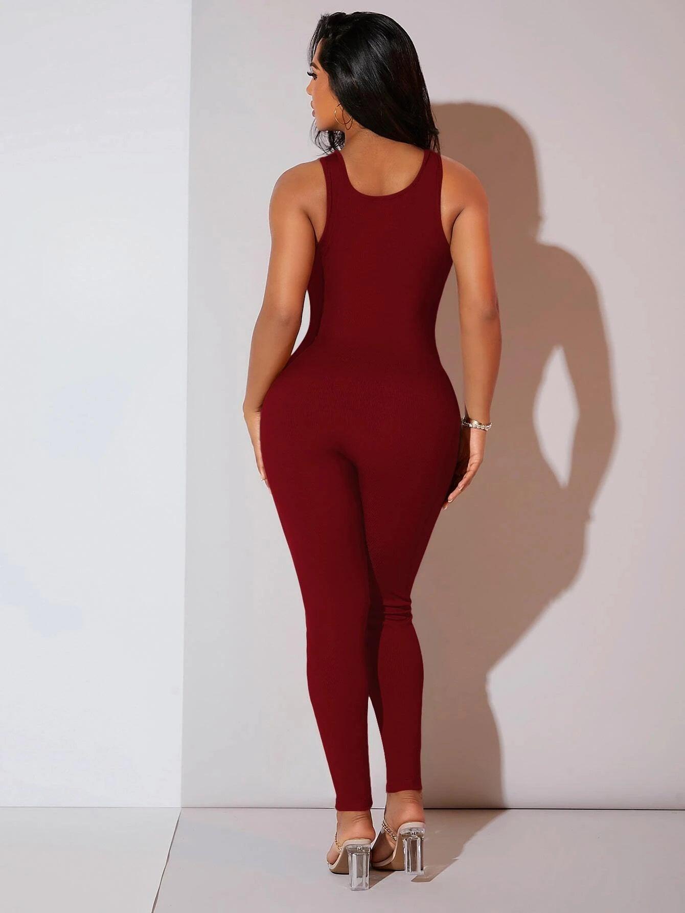 Ribbed Knit Unitard Jumpsuit-Comfy Jumpsuits