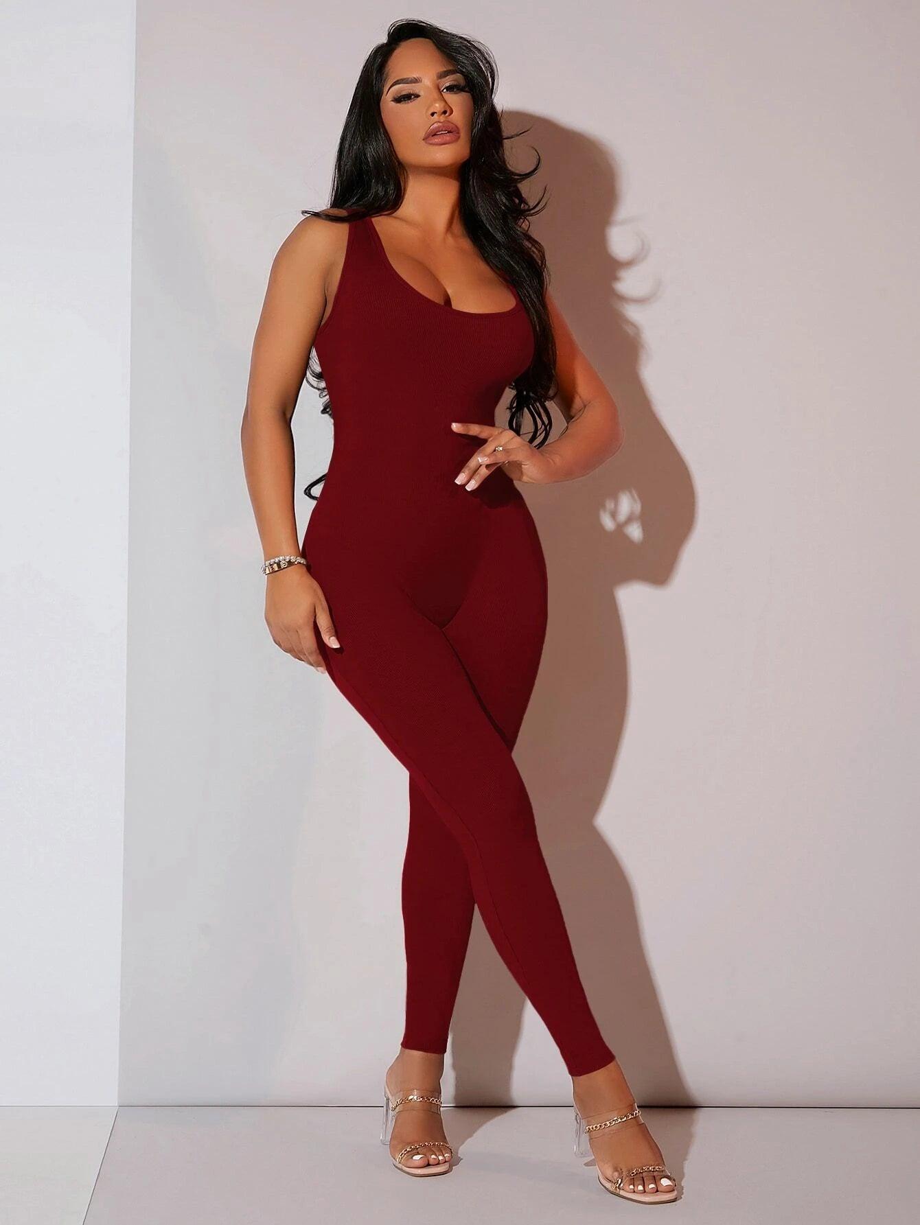 Ribbed Knit Unitard Jumpsuit-Comfy Jumpsuits