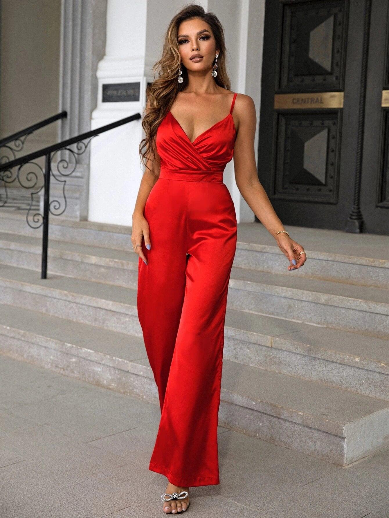 Flared Bottom Cami Jumpsuit-Comfy Jumpsuits