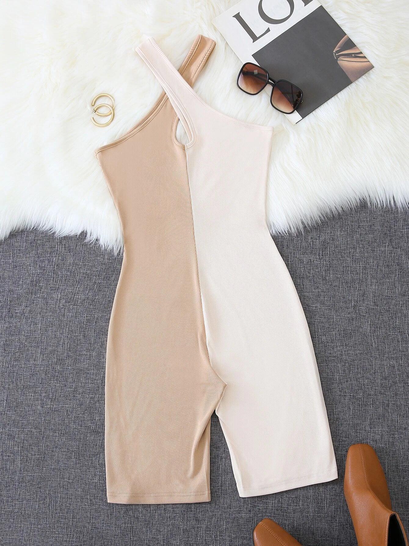 Two-Tone Criss-Cross Unitard Romper-Comfy Jumpsuits