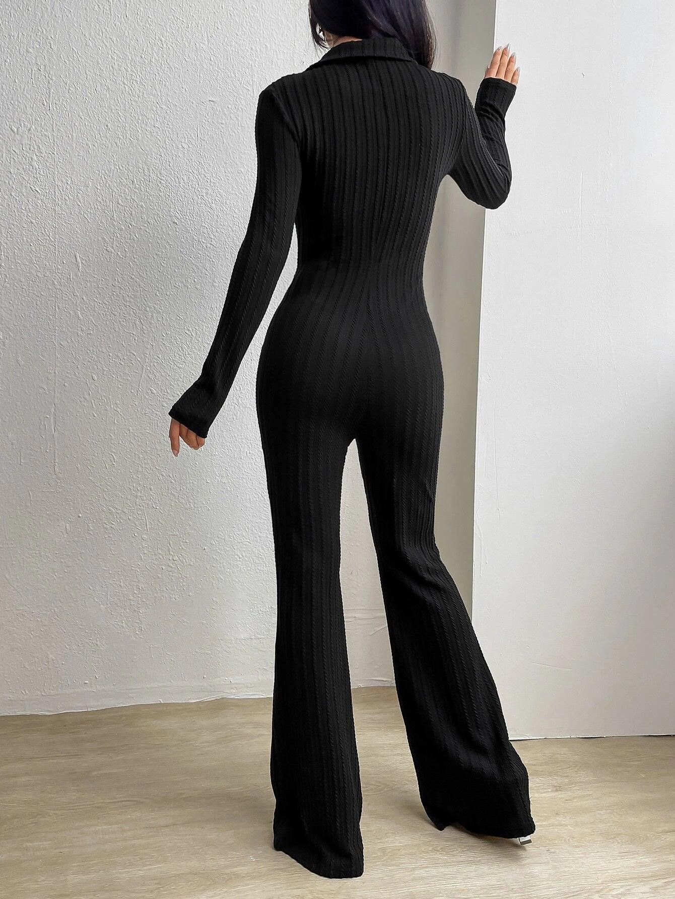 Textured Bootcut Leg Jumpsuit-Comfy Jumpsuits